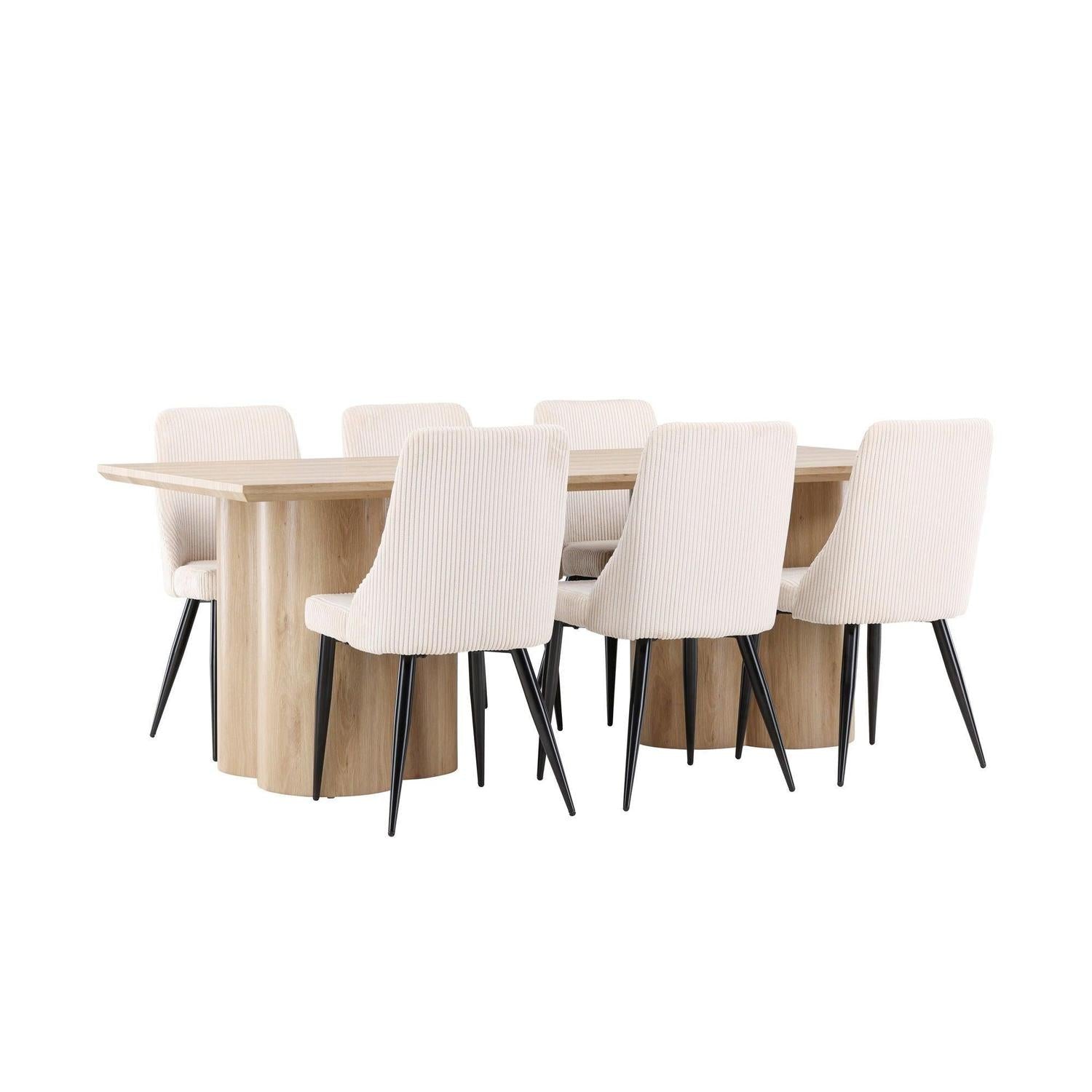 Essgruppe Esstisch Olivia 210*100cm mit Stühlen Leone aus Kord - Mokka/Beige-Essgruppen Rechteckig-Venture Home-le canapé