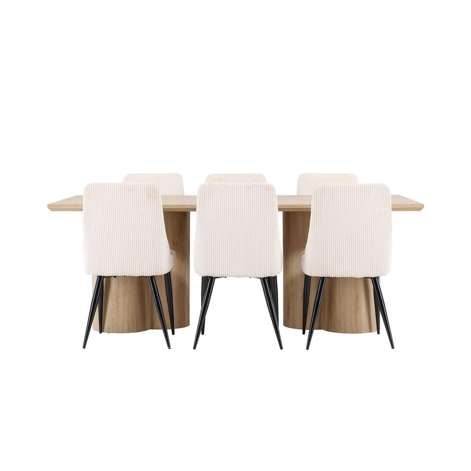 Essgruppe Esstisch Olivia 210*100cm mit Stühlen Leone aus Kord - Mokka/Beige-Essgruppen Rechteckig-Venture Home-le canapé