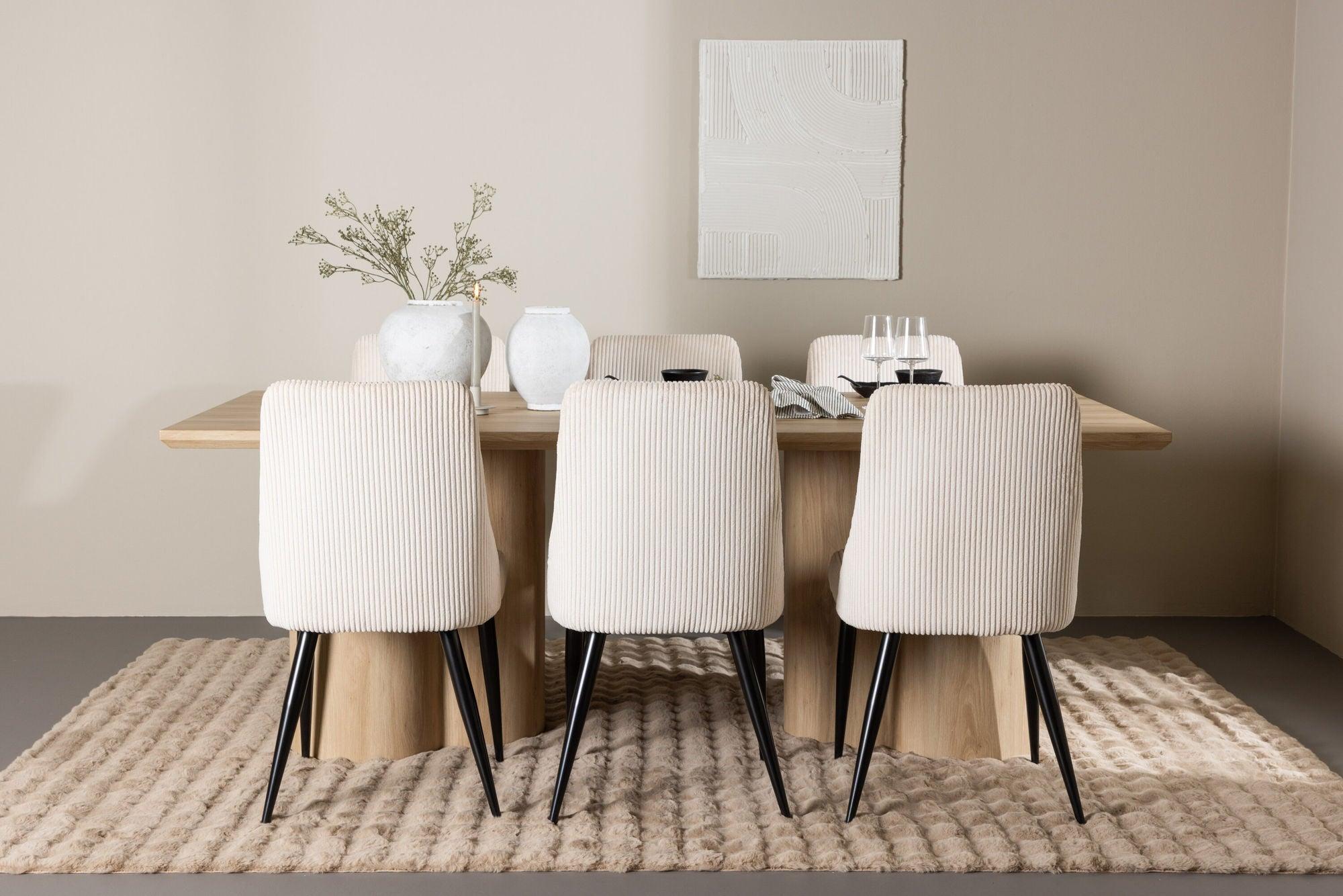 Essgruppe Esstisch Olivia 210*100cm mit Stühlen Leone aus Kord - Mokka/Beige-Essgruppen Rechteckig-Venture Home-le canapé
