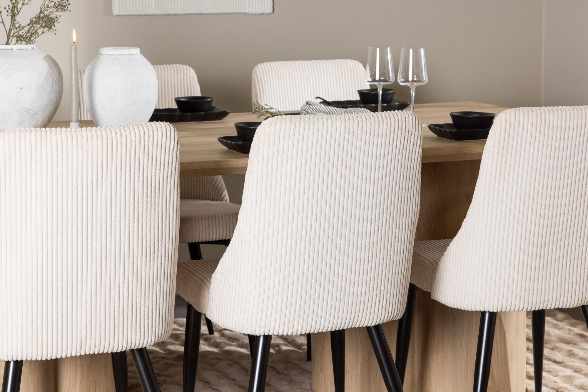 Essgruppe Esstisch Olivia 210*100cm mit Stühlen Leone aus Kord - Mokka/Beige-Essgruppen Rechteckig-Venture Home-le canapé