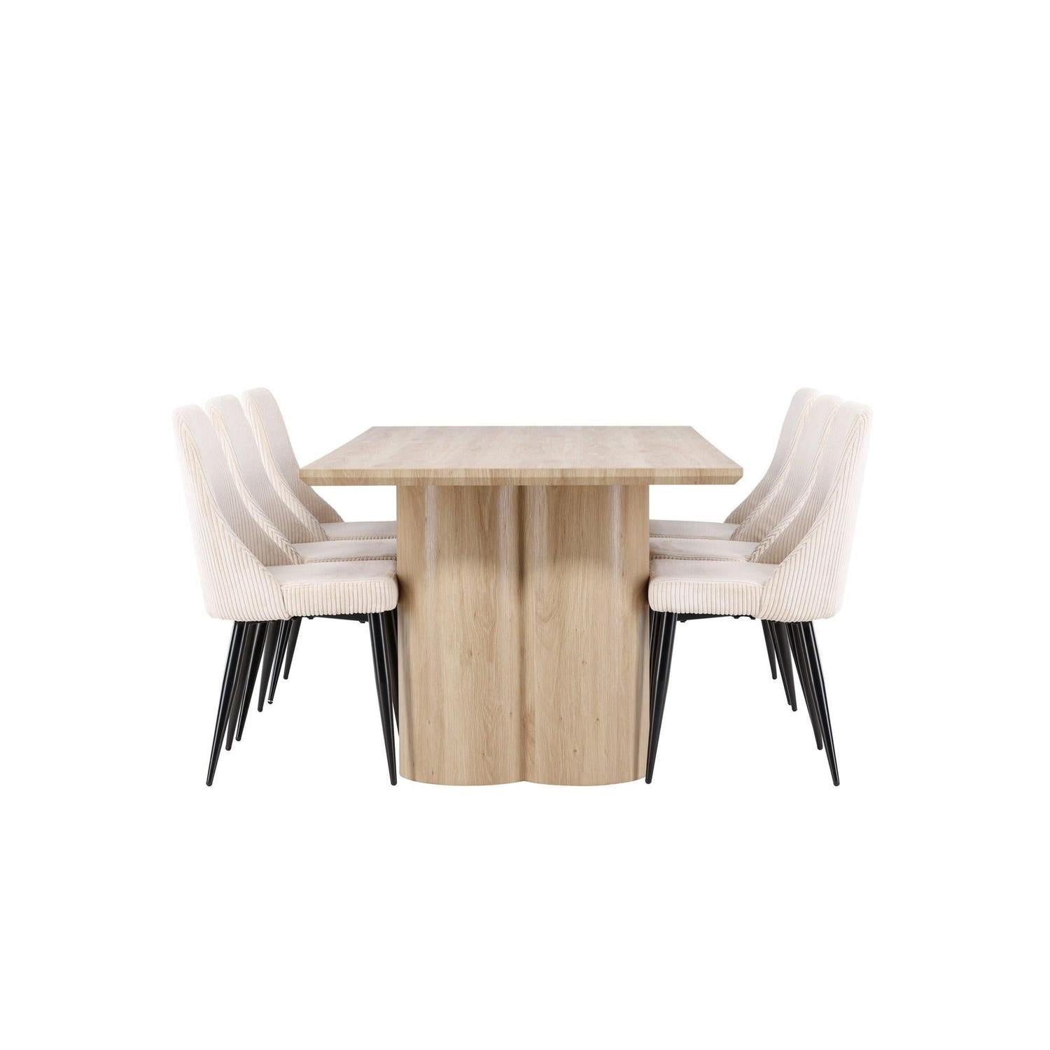 Essgruppe Esstisch Olivia 210*100cm mit Stühlen Leone aus Kord - Mokka/Beige-Essgruppen Rechteckig-Venture Home-le canapé