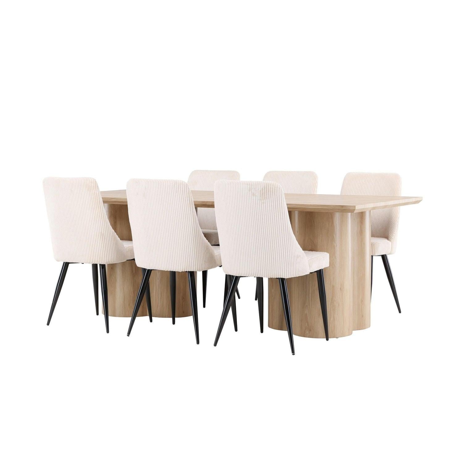 Essgruppe Esstisch Olivia 210*100cm mit Stühlen Leone aus Kord - Mokka/Beige-Essgruppen Rechteckig-Venture Home-le canapé