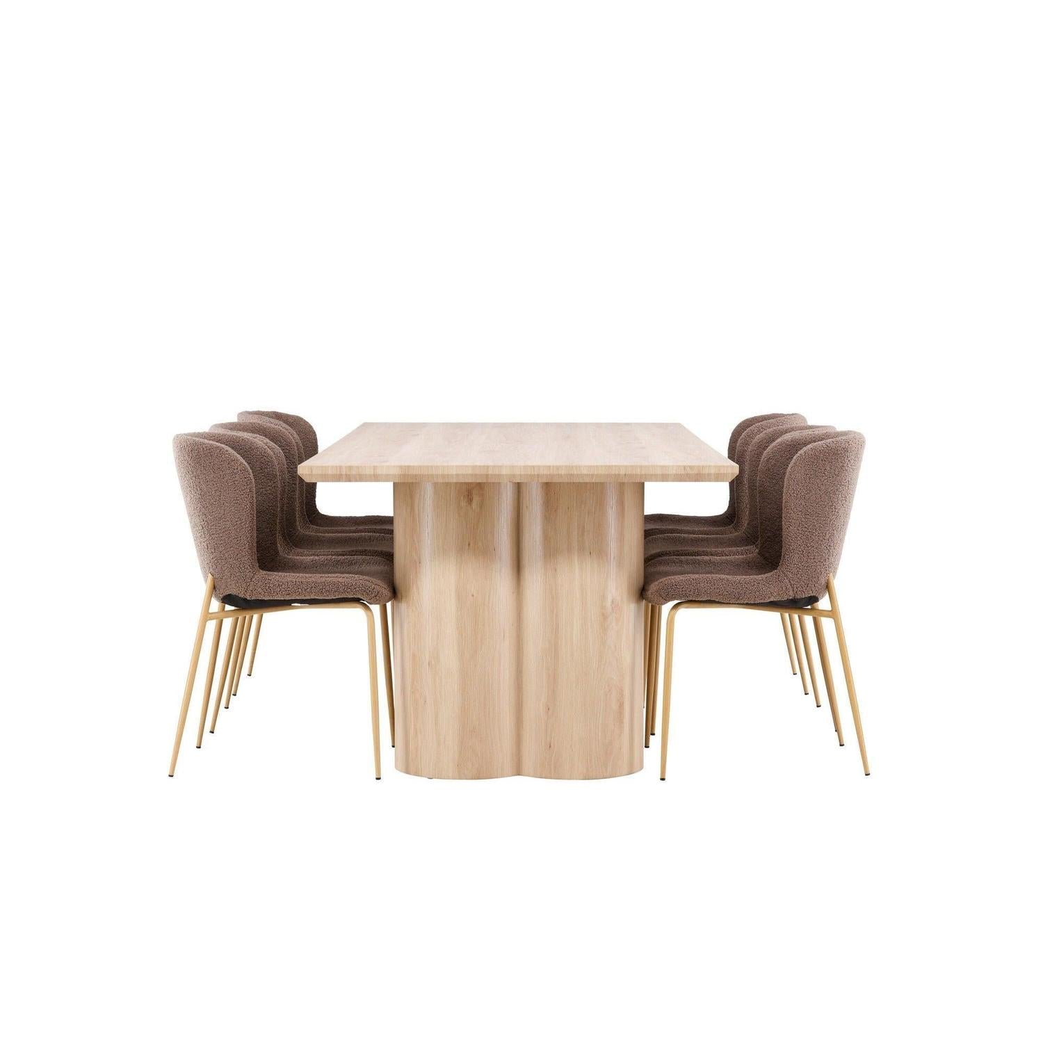 Essgruppe Esstisch Olivia 210*100cm mit Stühlen Modesto aus Teddy-Bouclé-Essgruppe Rechteckig-Venture Home-le canapé