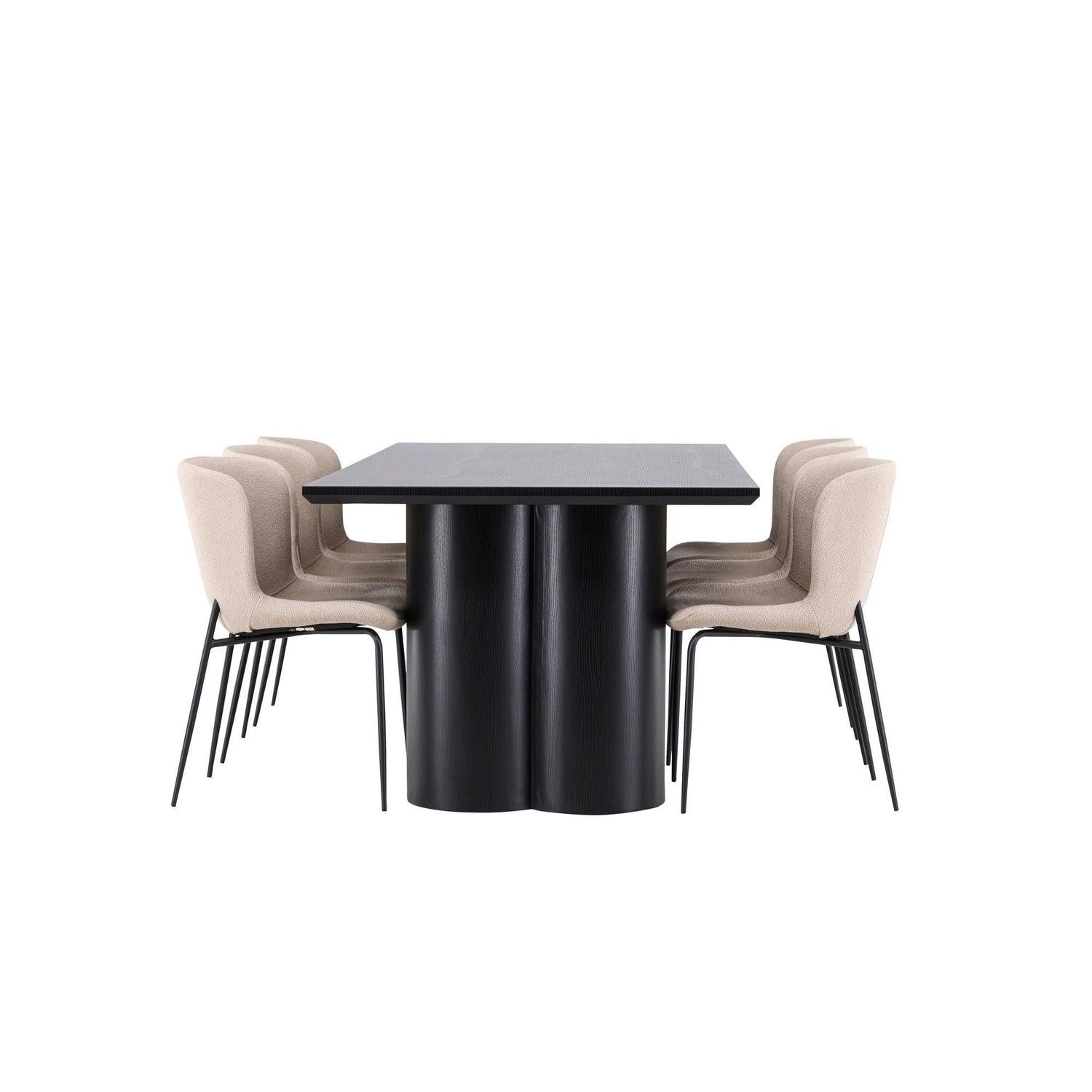 Essgruppe Esstisch Olivia 210*100cm mit Stühlen Modesto aus Teddy-Bouclé-Essgruppe Rechteckig-Venture Home-le canapé