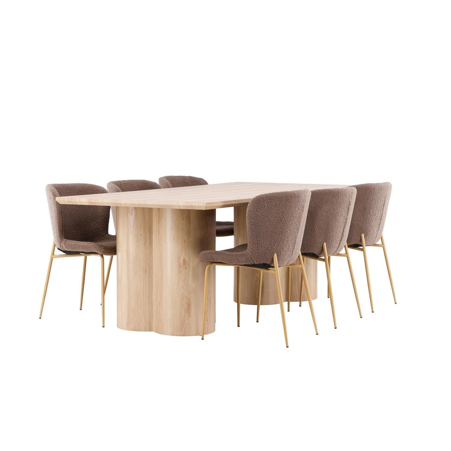 Essgruppe Esstisch Olivia 210*100cm mit Stühlen Modesto aus Teddy-Bouclé-Essgruppe Rechteckig-Venture Home-le canapé
