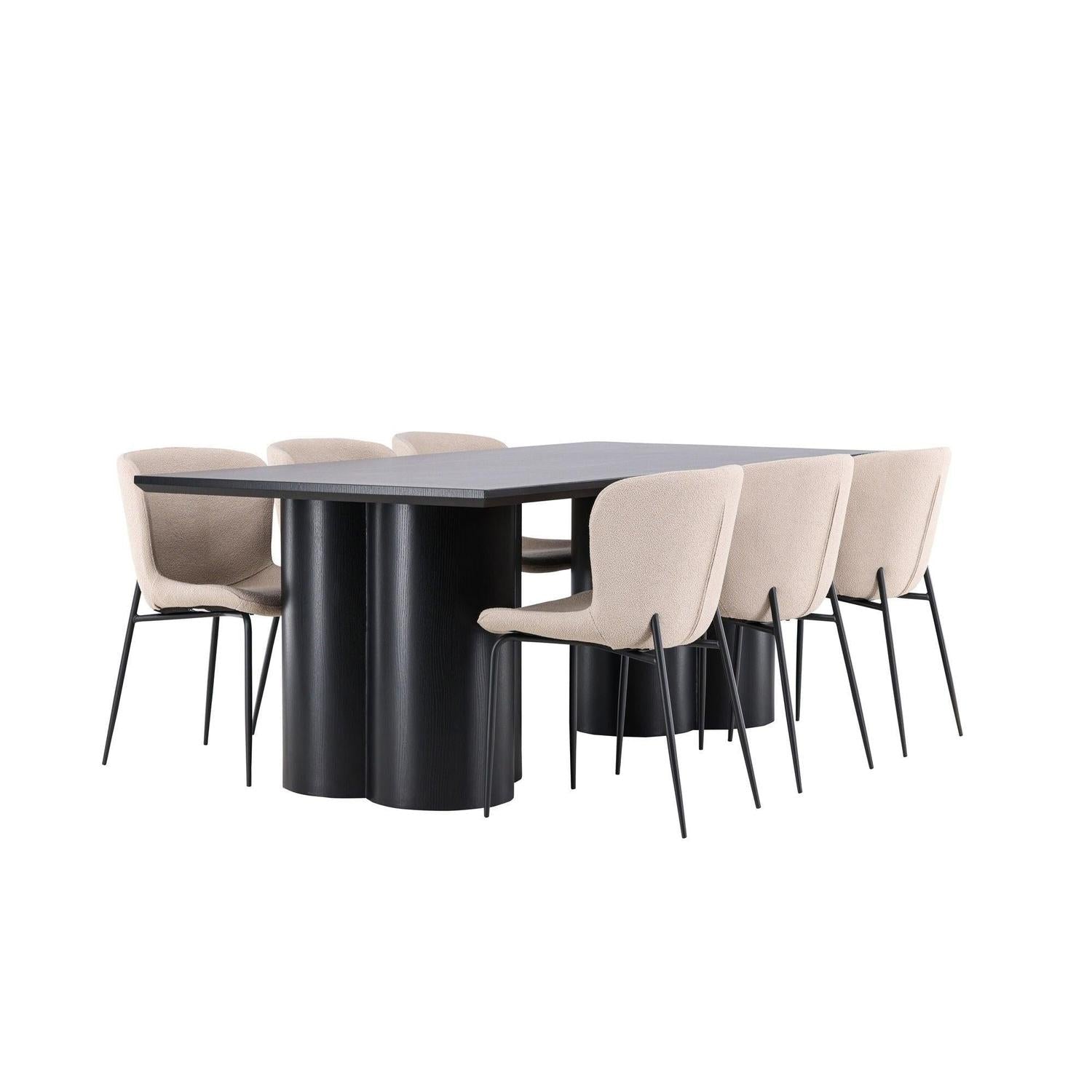 Essgruppe Esstisch Olivia 210*100cm mit Stühlen Modesto aus Teddy-Bouclé-Essgruppe Rechteckig-Venture Home-le canapé