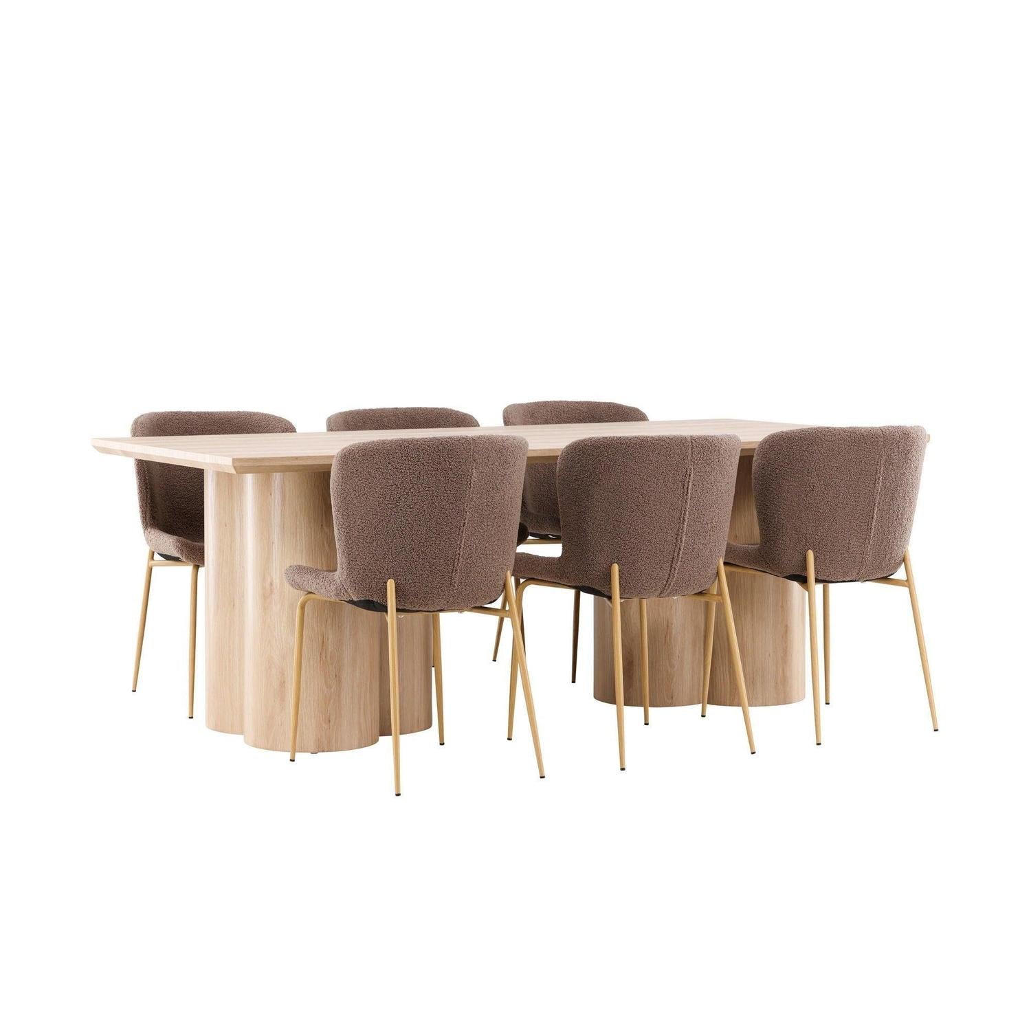 Essgruppe Esstisch Olivia 210*100cm mit Stühlen Modesto aus Teddy-Bouclé-Essgruppe Rechteckig-Venture Home-le canapé