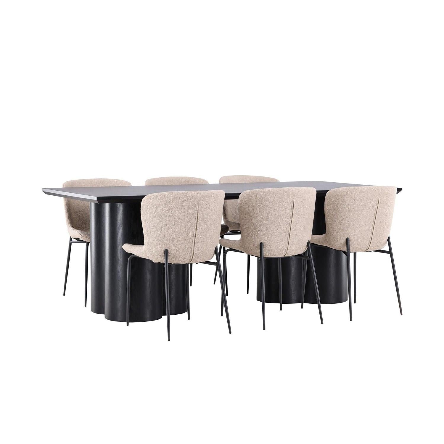 Essgruppe Esstisch Olivia 210*100cm mit Stühlen Modesto aus Teddy-Bouclé-Essgruppe Rechteckig-Venture Home-le canapé