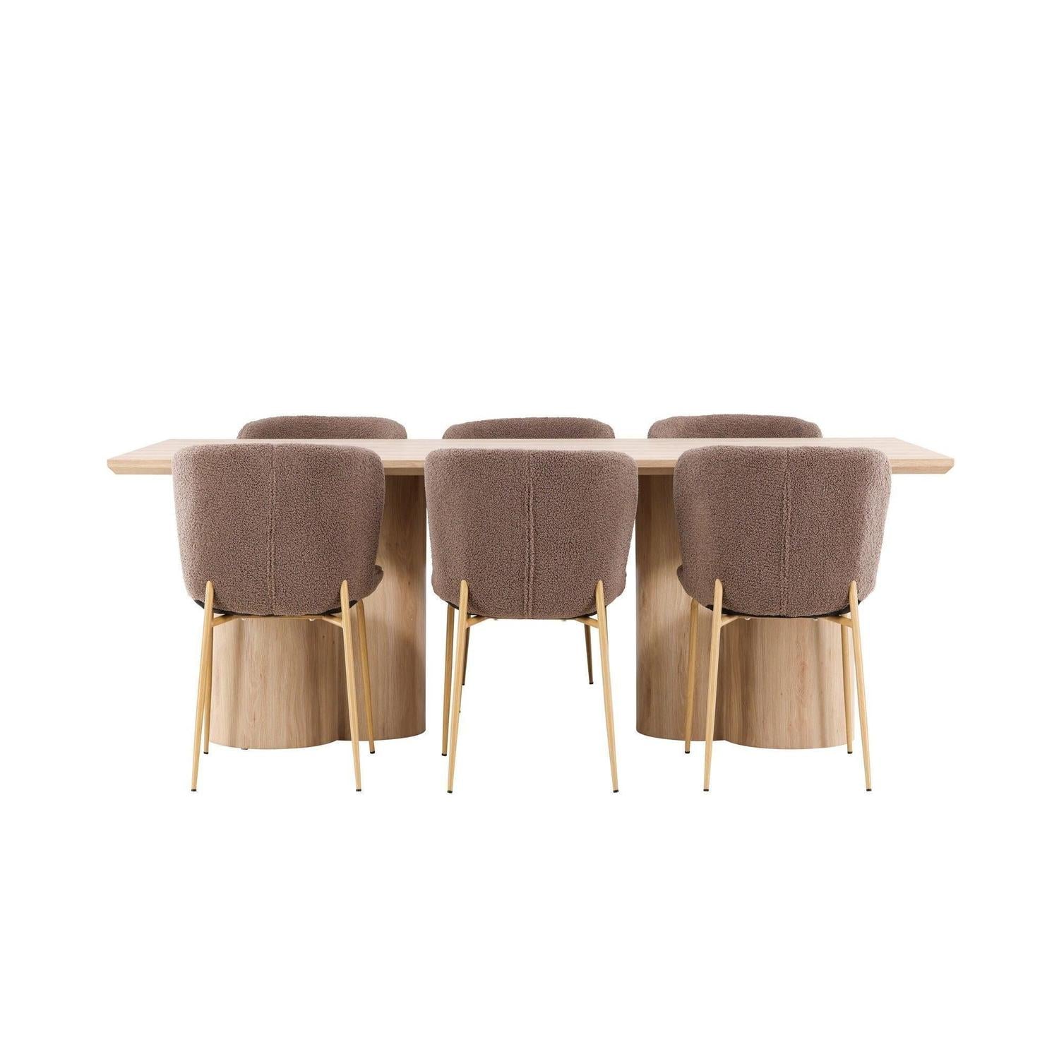 Essgruppe Esstisch Olivia 210*100cm mit Stühlen Modesto aus Teddy-Bouclé-Essgruppe Rechteckig-Venture Home-le canapé