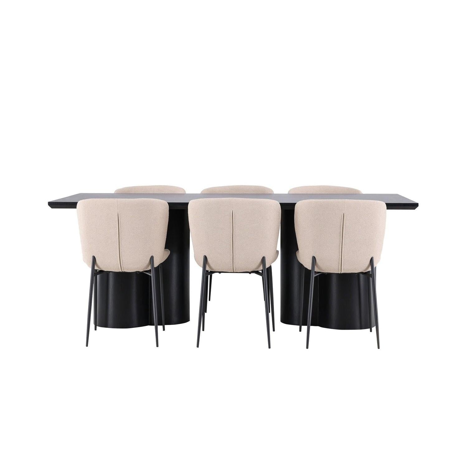 Essgruppe Esstisch Olivia 210*100cm mit Stühlen Modesto aus Teddy-Bouclé-Essgruppe Rechteckig-Venture Home-le canapé