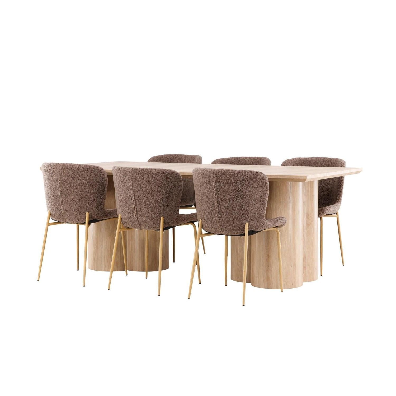 Essgruppe Esstisch Olivia 210*100cm mit Stühlen Modesto aus Teddy-Bouclé-Essgruppe Rechteckig-Venture Home-le canapé