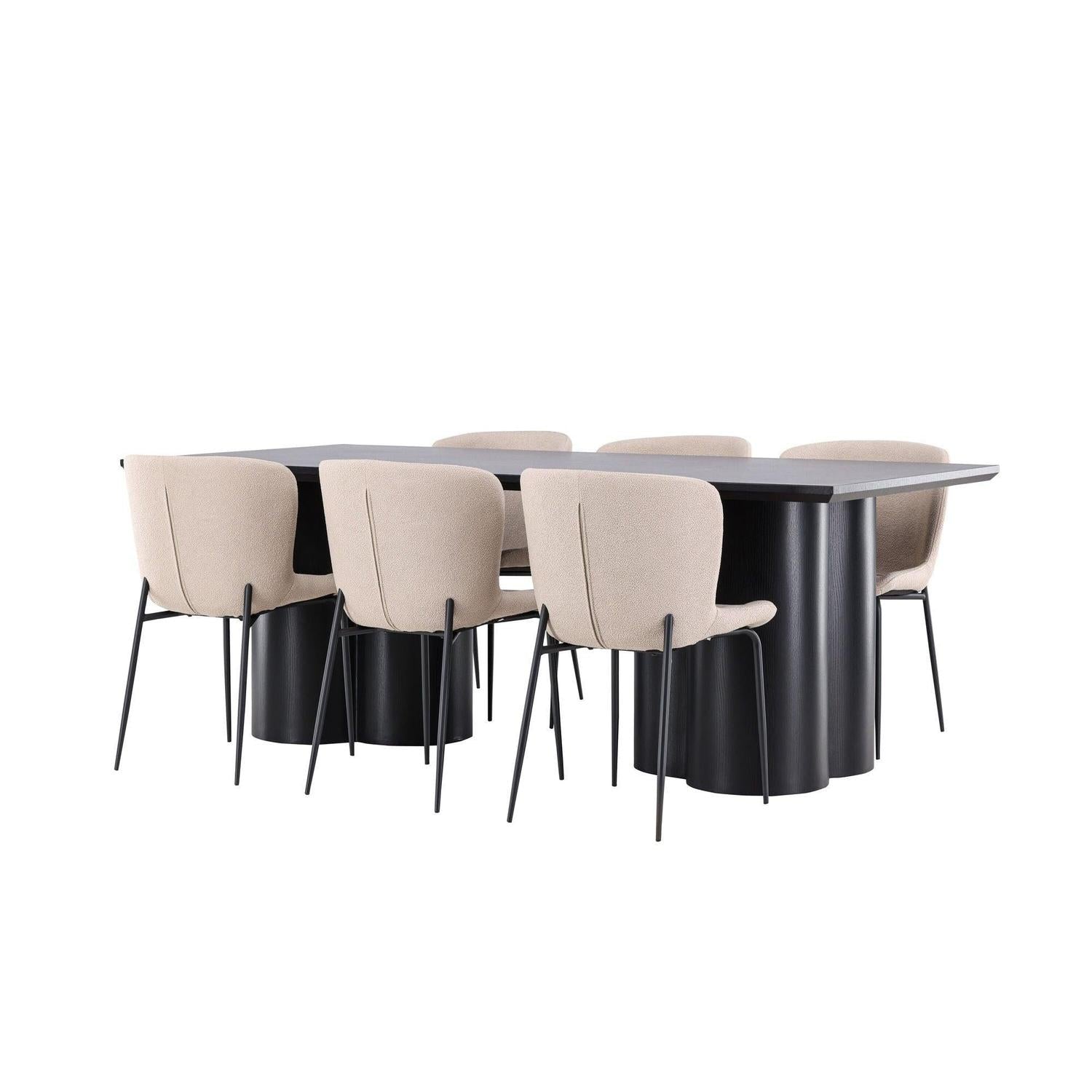 Essgruppe Esstisch Olivia 210*100cm mit Stühlen Modesto aus Teddy-Bouclé-Essgruppe Rechteckig-Venture Home-le canapé
