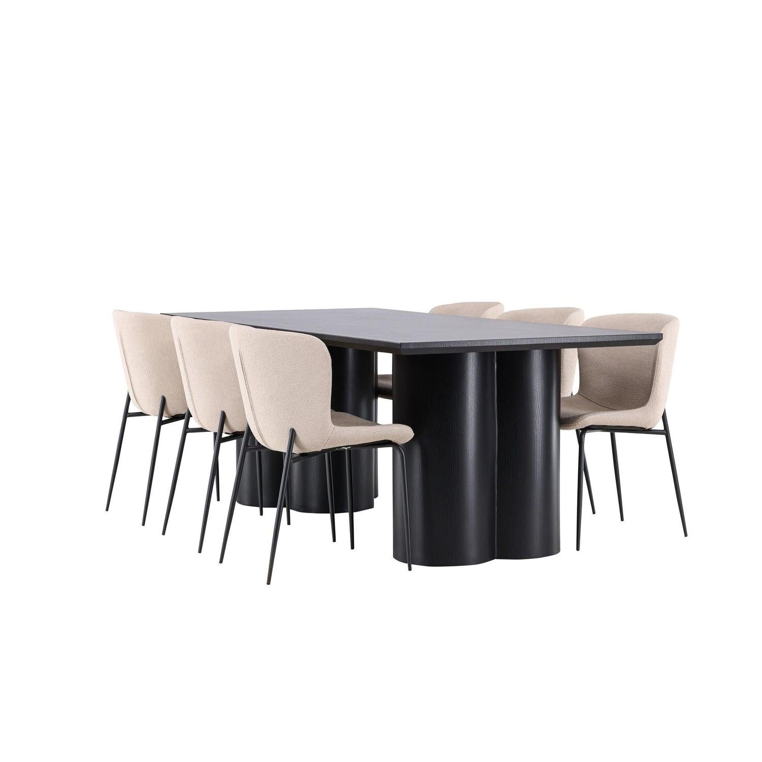 Essgruppe Esstisch Olivia 210*100cm mit Stühlen Modesto aus Teddy-Bouclé-Essgruppe Rechteckig-Venture Home-le canapé