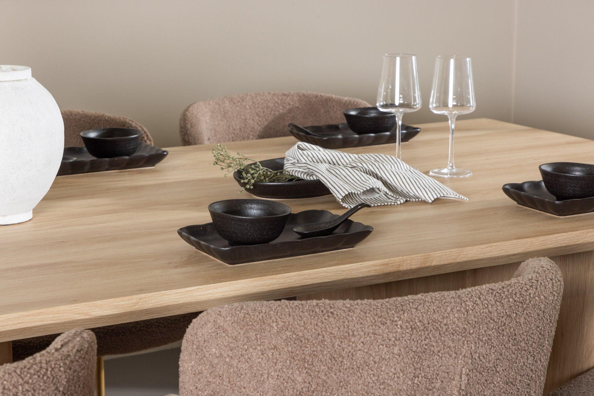 Essgruppe Esstisch Olivia 210*100cm mit Stühlen Modesto aus Teddy-Bouclé-Essgruppe Rechteckig-Venture Home-le canapé