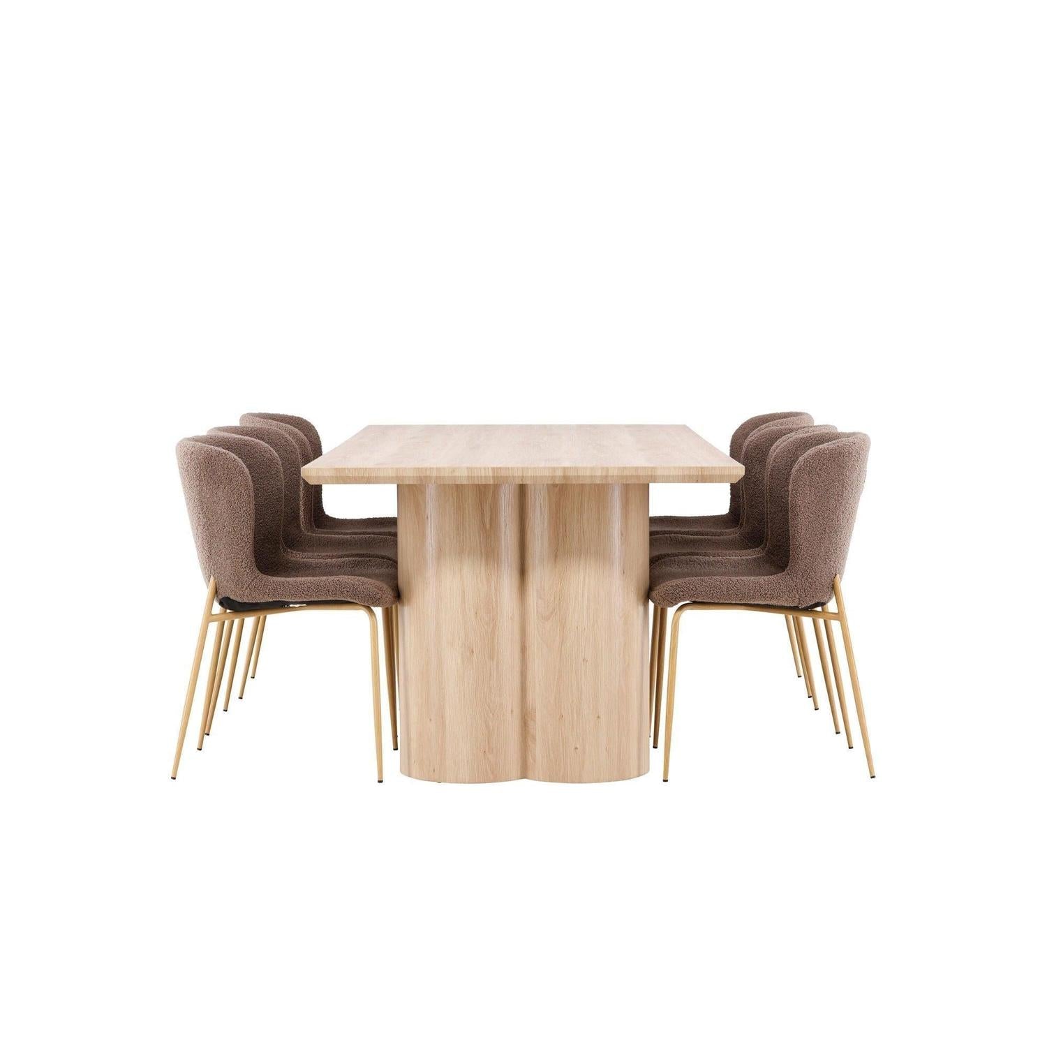 Essgruppe Esstisch Olivia 210*100cm mit Stühlen Modesto aus Teddy-Bouclé-Essgruppe Rechteckig-Venture Home-le canapé