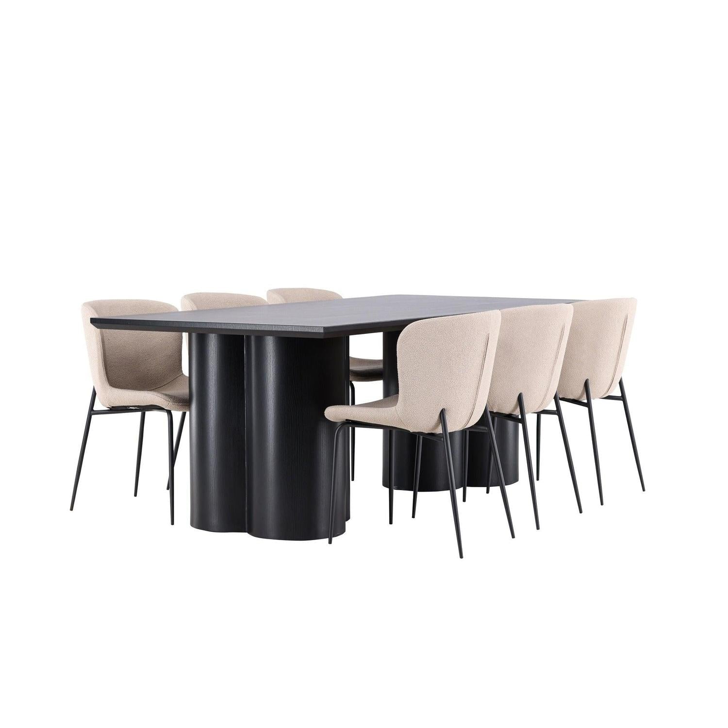 Essgruppe Esstisch Olivia 210*100cm mit Stühlen Modesto aus Teddy-Bouclé-Essgruppe Rechteckig-Venture Home-le canapé