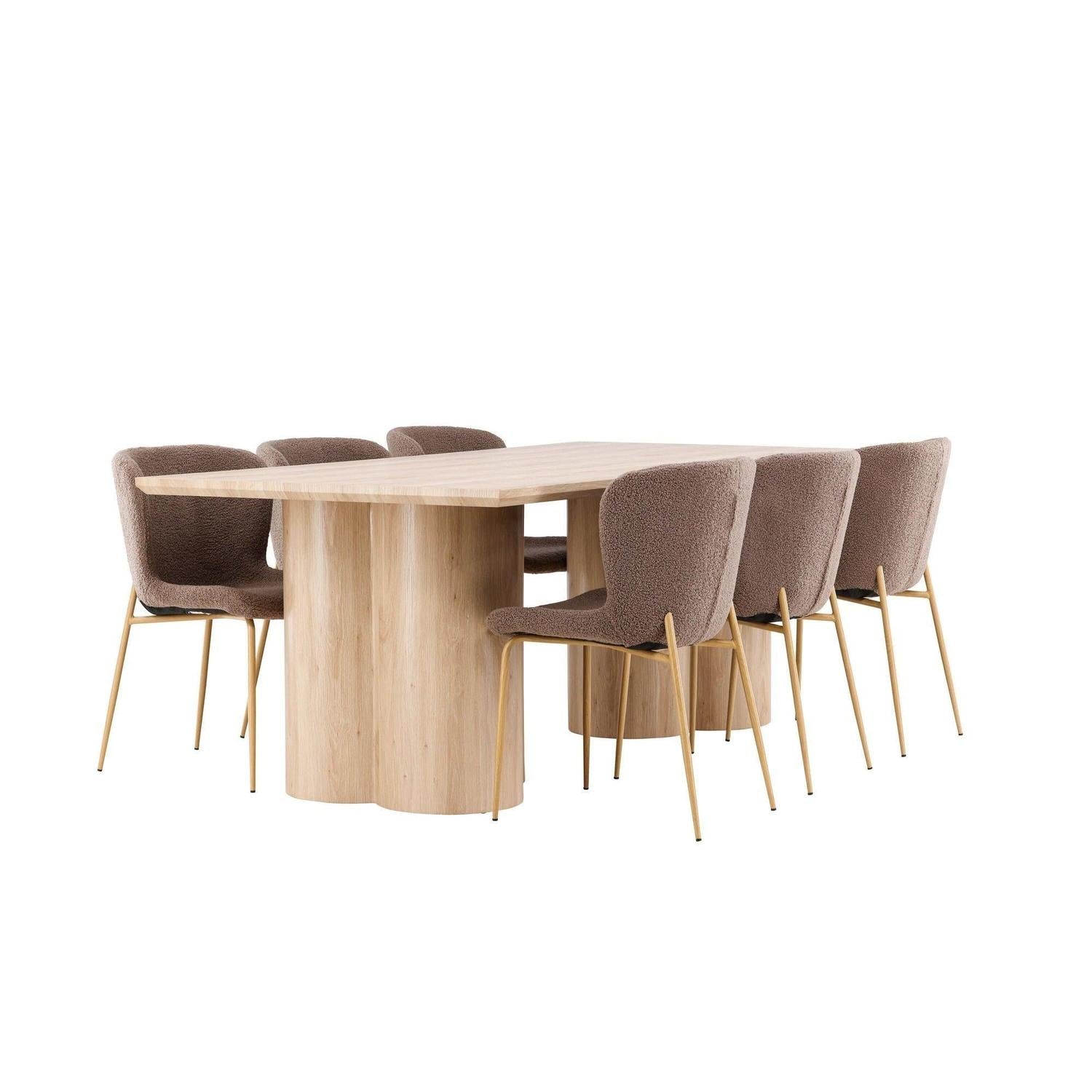 Essgruppe Esstisch Olivia 210*100cm mit Stühlen Modesto aus Teddy-Bouclé-Essgruppe Rechteckig-Venture Home-le canapé