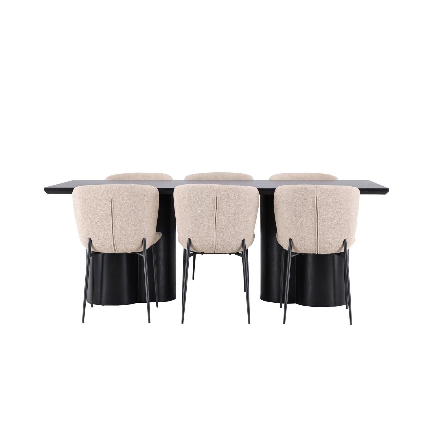 Essgruppe Esstisch Olivia 210*100cm mit Stühlen Modesto aus Teddy-Bouclé-Essgruppe Rechteckig-Venture Home-le canapé