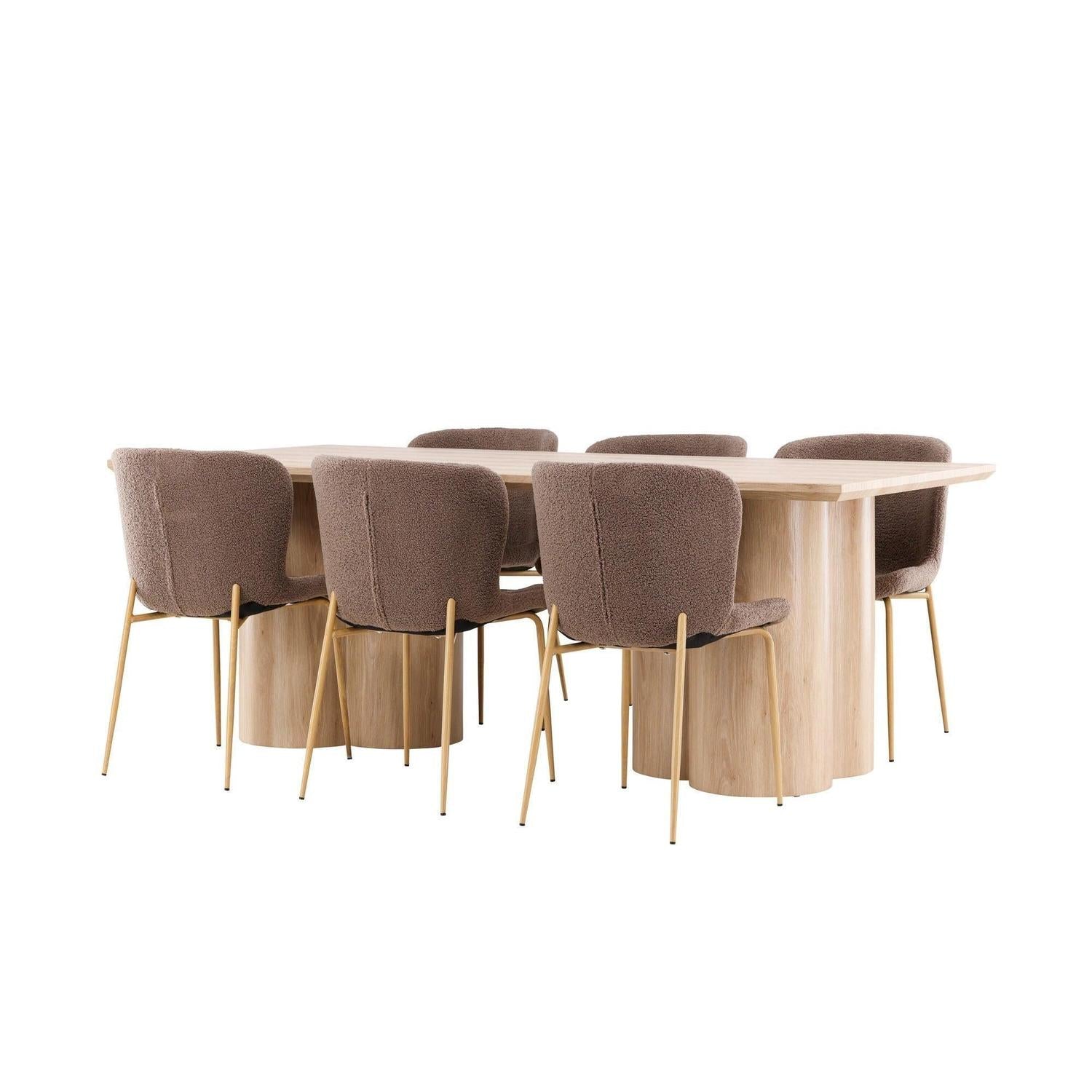 Essgruppe Esstisch Olivia 210*100cm mit Stühlen Modesto aus Teddy-Bouclé-Essgruppe Rechteckig-Venture Home-le canapé