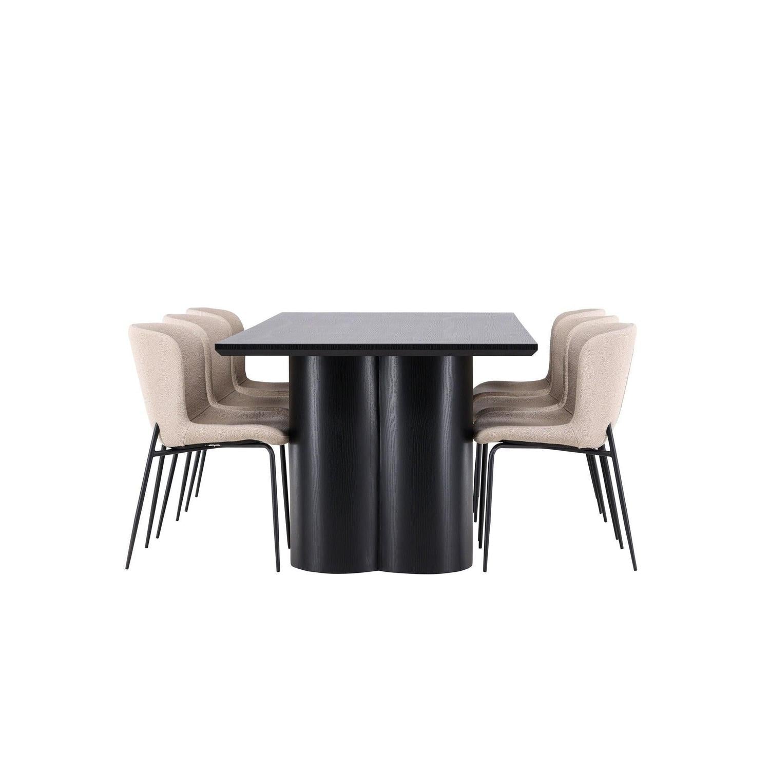 Essgruppe Esstisch Olivia 210*100cm mit Stühlen Modesto aus Teddy-Bouclé-Essgruppe Rechteckig-Venture Home-le canapé
