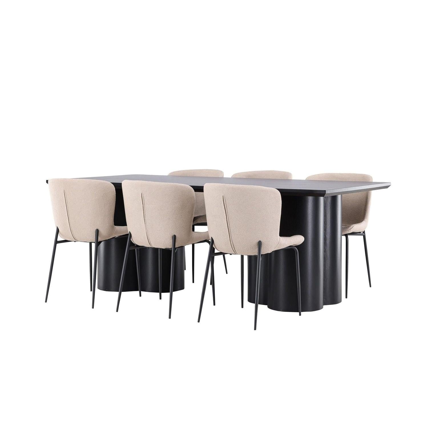 Essgruppe Esstisch Olivia 210*100cm mit Stühlen Modesto aus Teddy-Bouclé-Essgruppe Rechteckig-Venture Home-le canapé