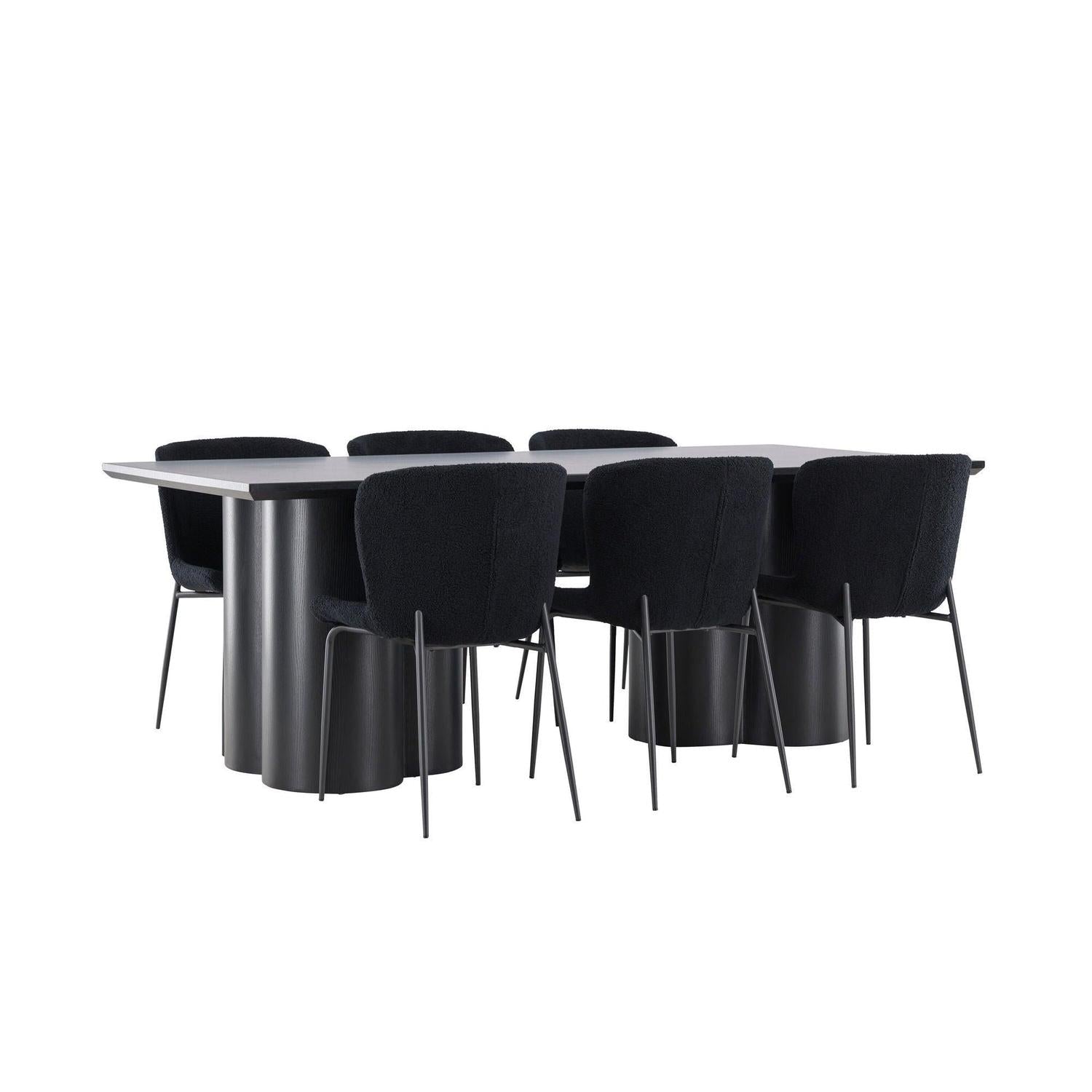 Essgruppe Esstisch Olivia 210*100cm mit Stühlen Modesto aus Teddy Bouclé-Essgruppen Rechteckig-Venture Home-le canapé