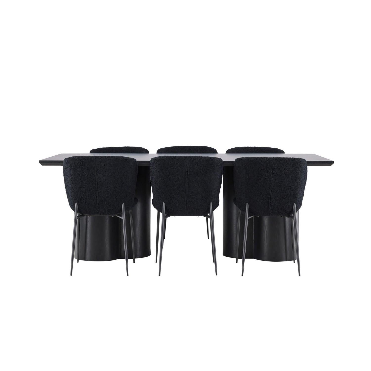 Essgruppe Esstisch Olivia 210*100cm mit Stühlen Modesto aus Teddy Bouclé-Essgruppen Rechteckig-Venture Home-le canapé