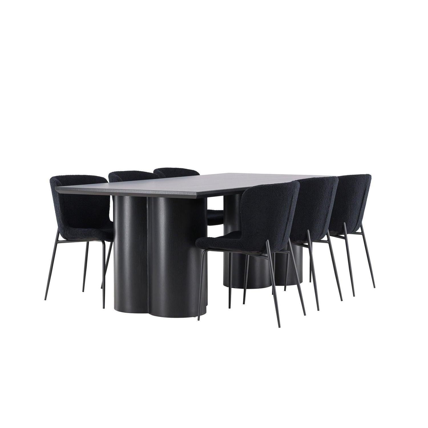 Essgruppe Esstisch Olivia 210*100cm mit Stühlen Modesto aus Teddy Bouclé-Essgruppen Rechteckig-Venture Home-le canapé