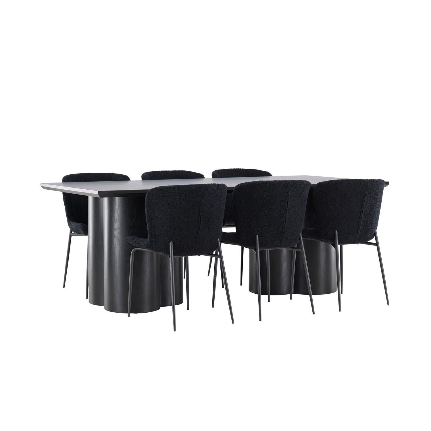 Essgruppe Esstisch Olivia 210*100cm mit Stühlen Modesto aus Teddy Bouclé-Essgruppen Rechteckig-Venture Home-le canapé