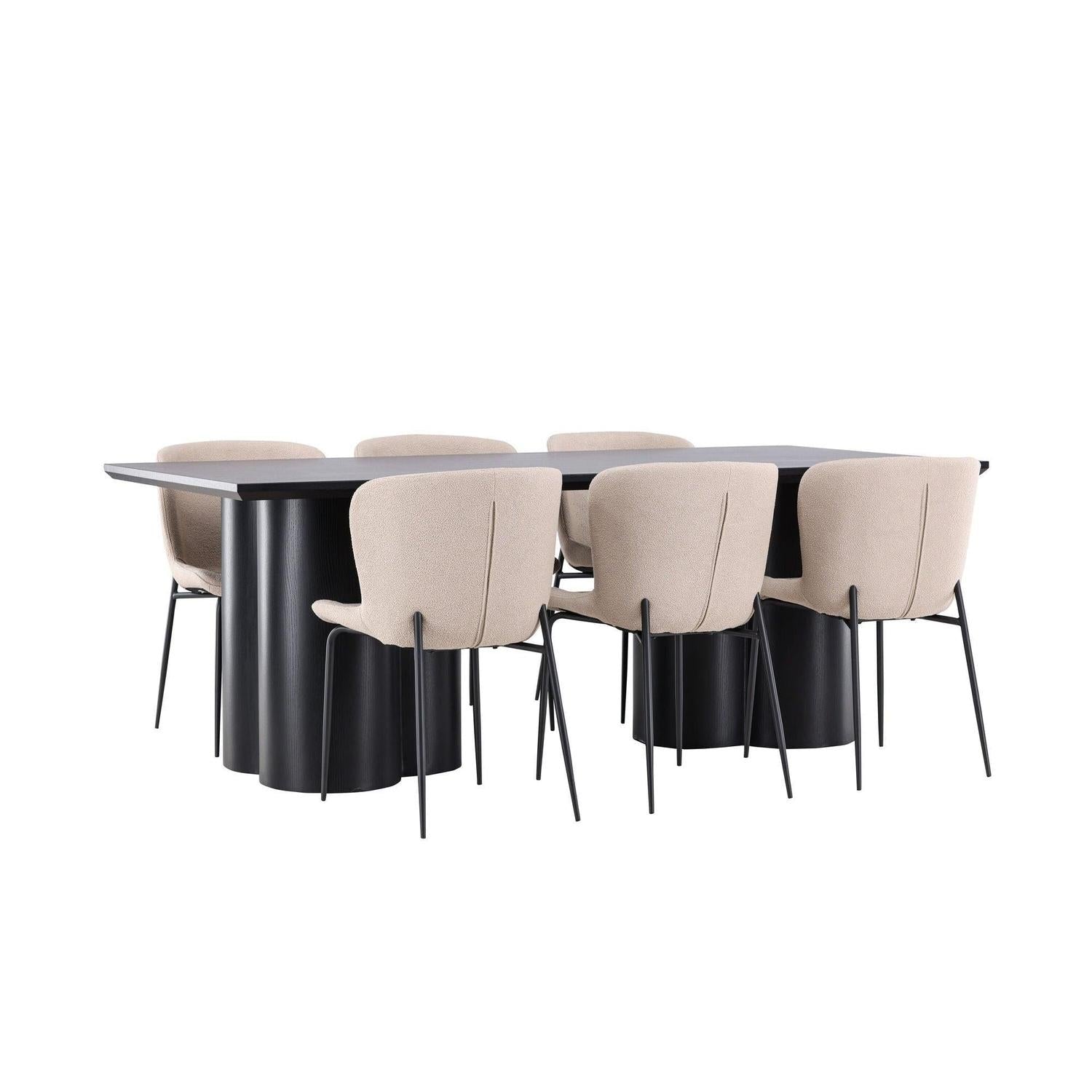 Essgruppe Esstisch Olivia 210*100cm mit Stühlen Modesto aus Teddy-Bouclé-Essgruppen Rechteckig-Venture Home-le canapé