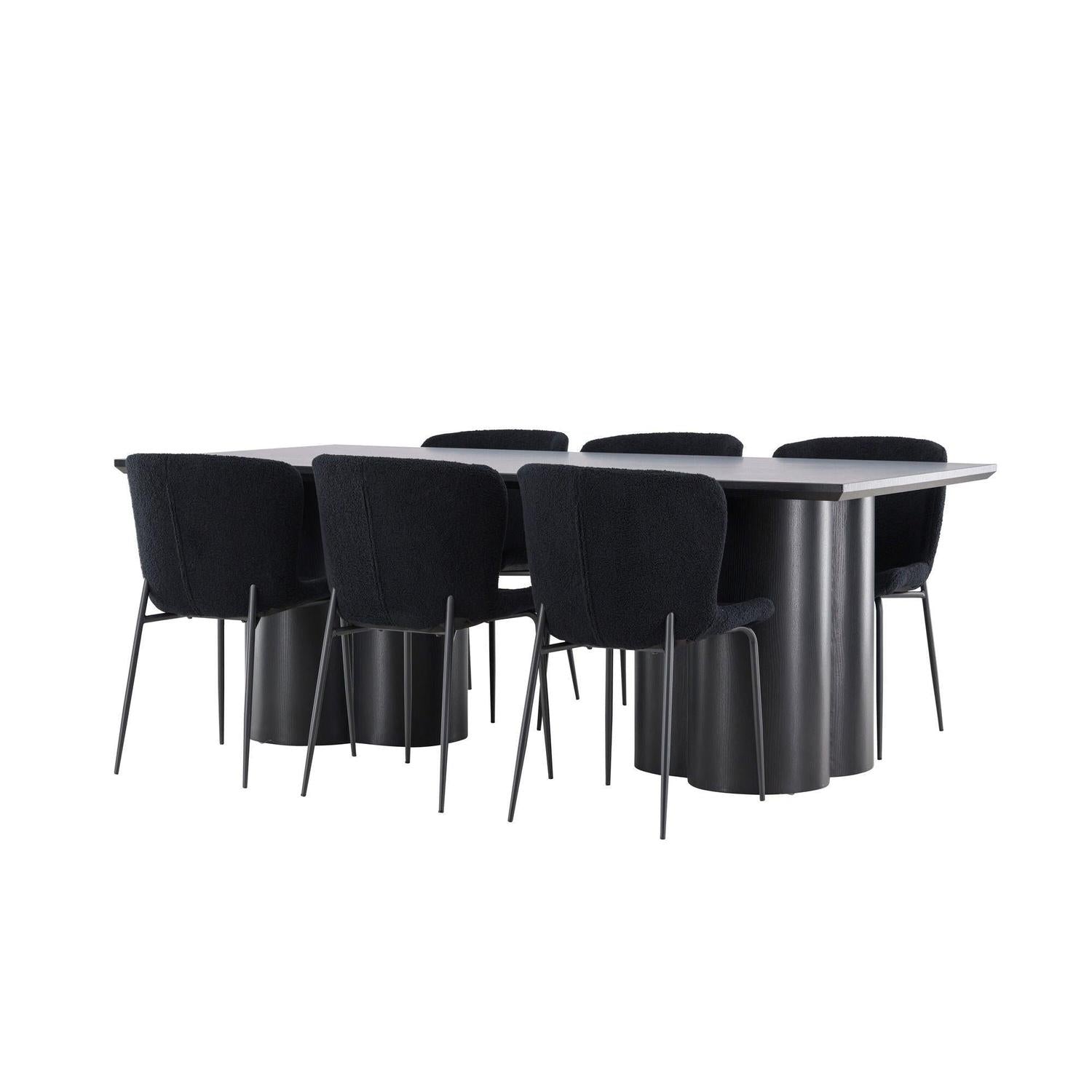 Essgruppe Esstisch Olivia 210*100cm mit Stühlen Modesto aus Teddy Bouclé-Essgruppen Rechteckig-Venture Home-le canapé