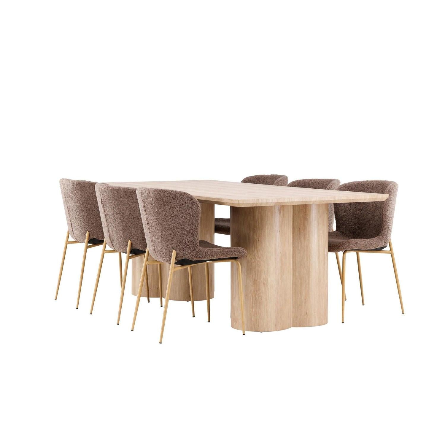 Essgruppe Esstisch Olivia 210*100cm mit Stühlen Modesto aus Teddy-Bouclé-Essgruppen Rechteckig-Venture Home-le canapé