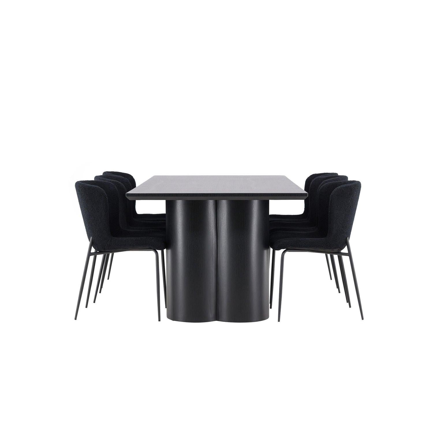 Essgruppe Esstisch Olivia 210*100cm mit Stühlen Modesto aus Teddy Bouclé-Essgruppen Rechteckig-Venture Home-le canapé