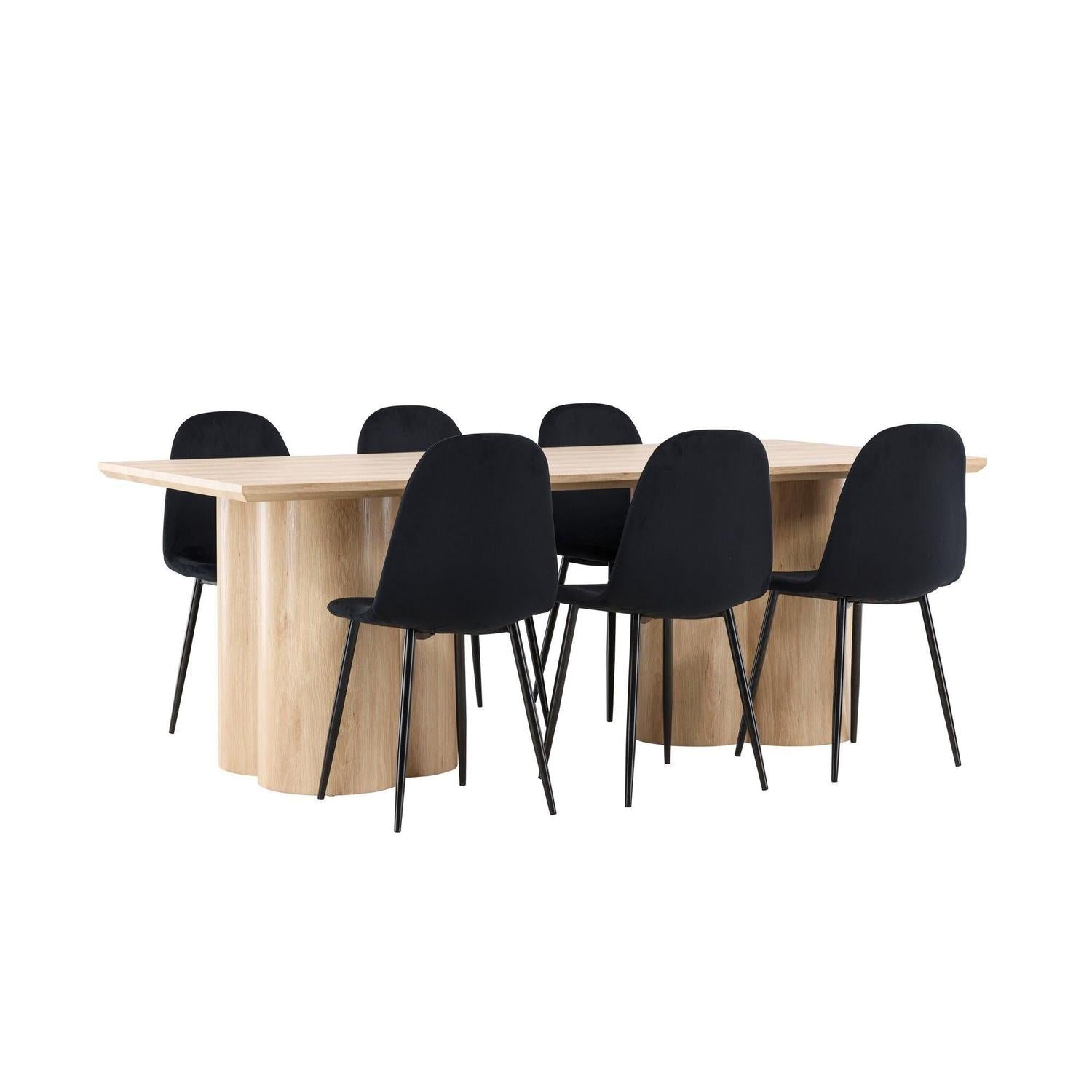 Essgruppe Esstisch Olivia 210*100cm mit Stühlen Polar aus Samt - Mokka/Schwarz-Essgruppe Rechteckig-Venture Home-le canapé