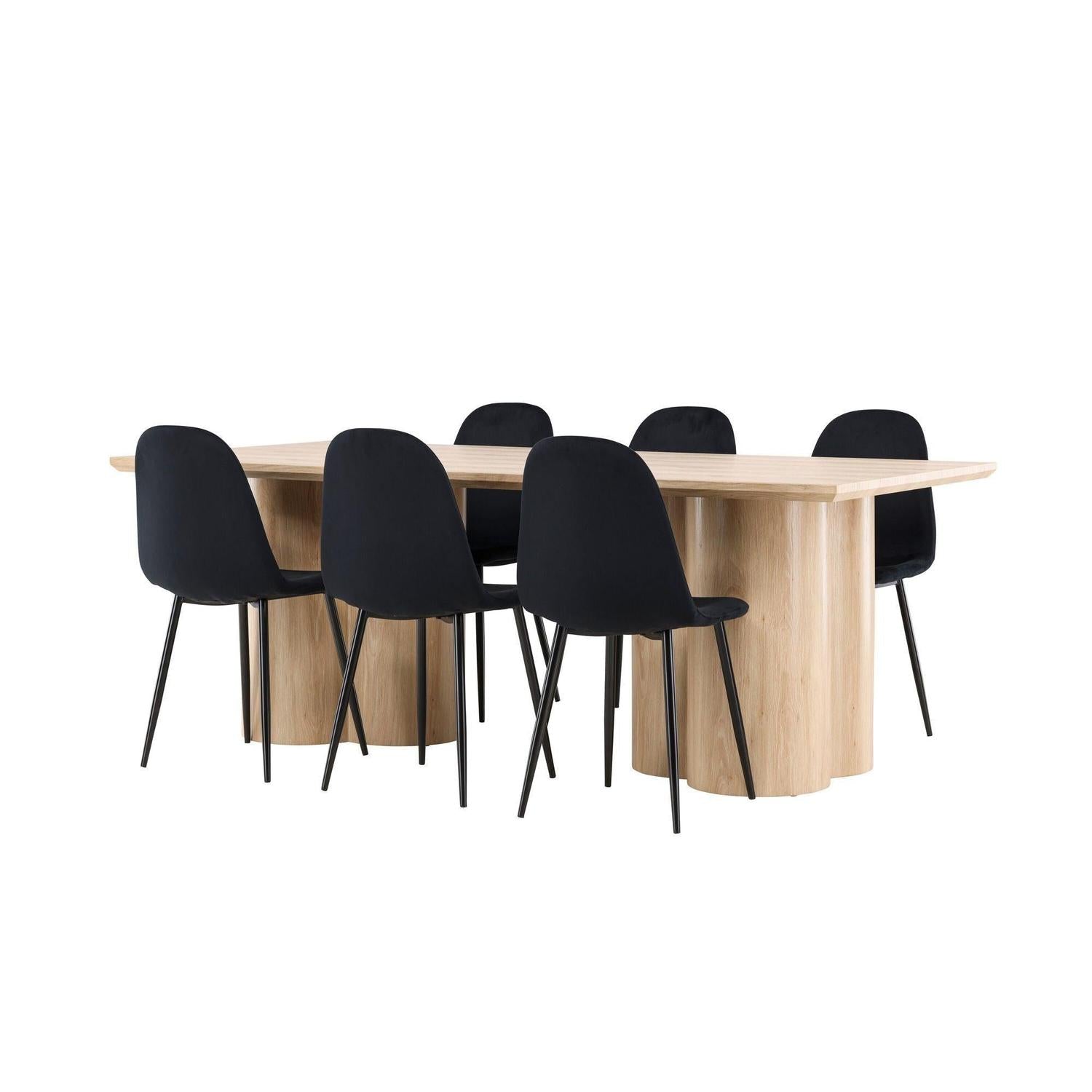 Essgruppe Esstisch Olivia 210*100cm mit Stühlen Polar aus Samt - Mokka/Schwarz-Essgruppe Rechteckig-Venture Home-le canapé