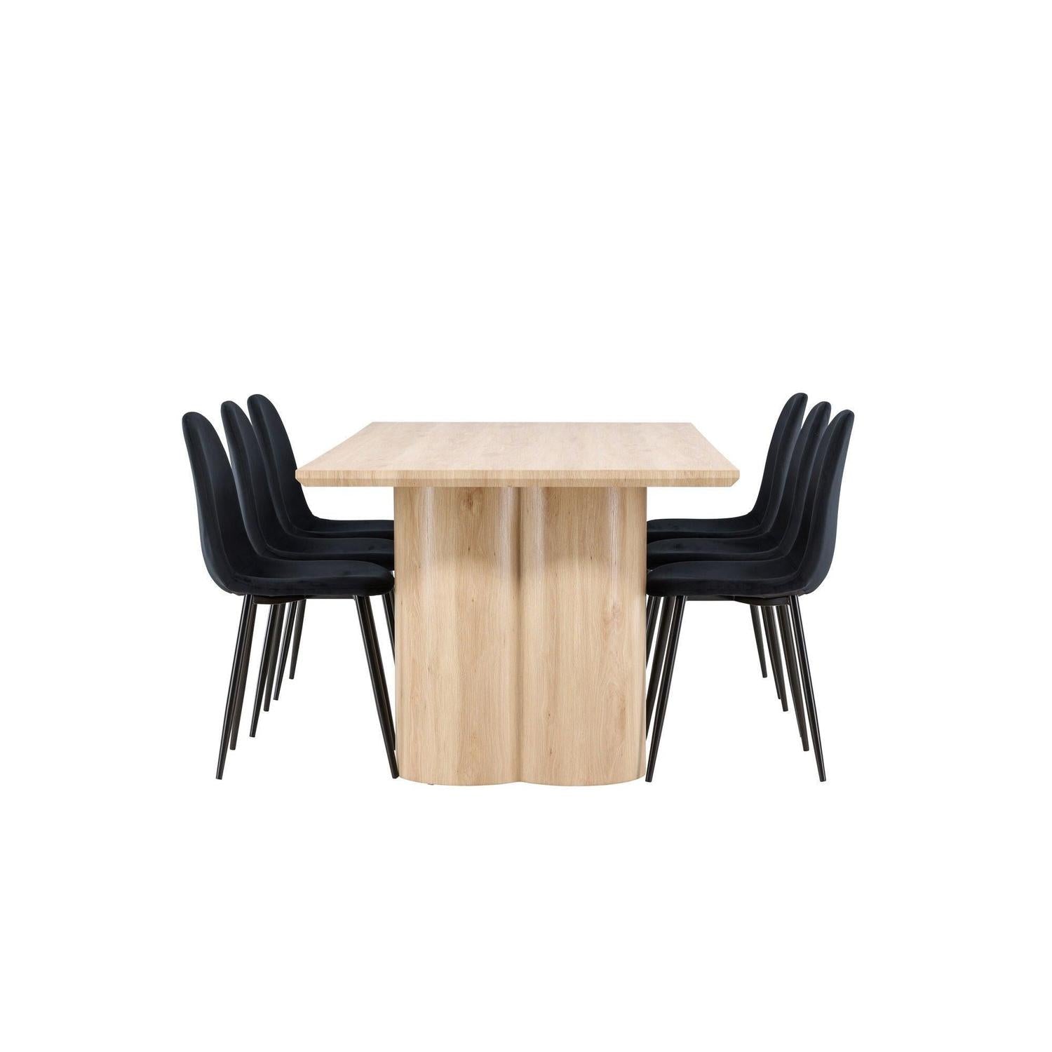 Essgruppe Esstisch Olivia 210*100cm mit Stühlen Polar aus Samt - Mokka/Schwarz-Essgruppen Rechteckig-Venture Home-le canapé
