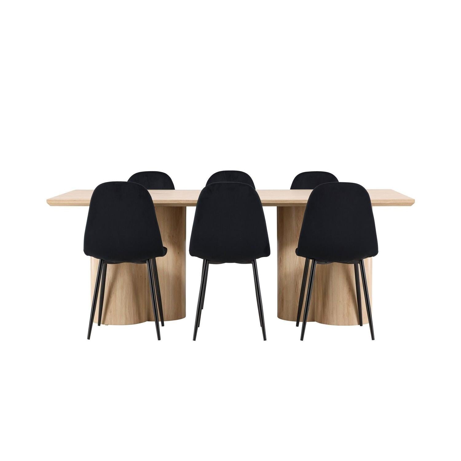 Essgruppe Esstisch Olivia 210*100cm mit Stühlen Polar aus Samt - Mokka/Schwarz-Essgruppen Rechteckig-Venture Home-le canapé