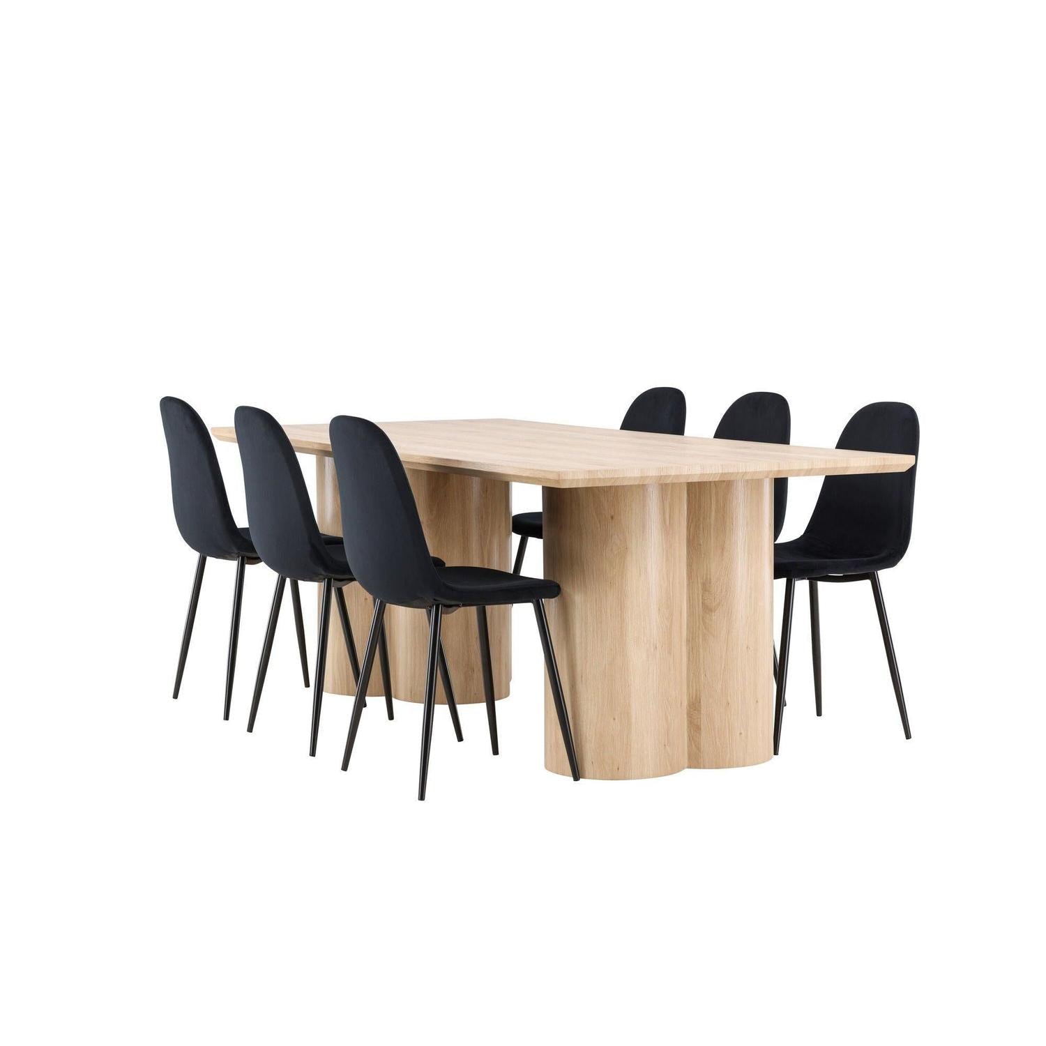 Essgruppe Esstisch Olivia 210*100cm mit Stühlen Polar aus Samt - Mokka/Schwarz-Essgruppen Rechteckig-Venture Home-le canapé