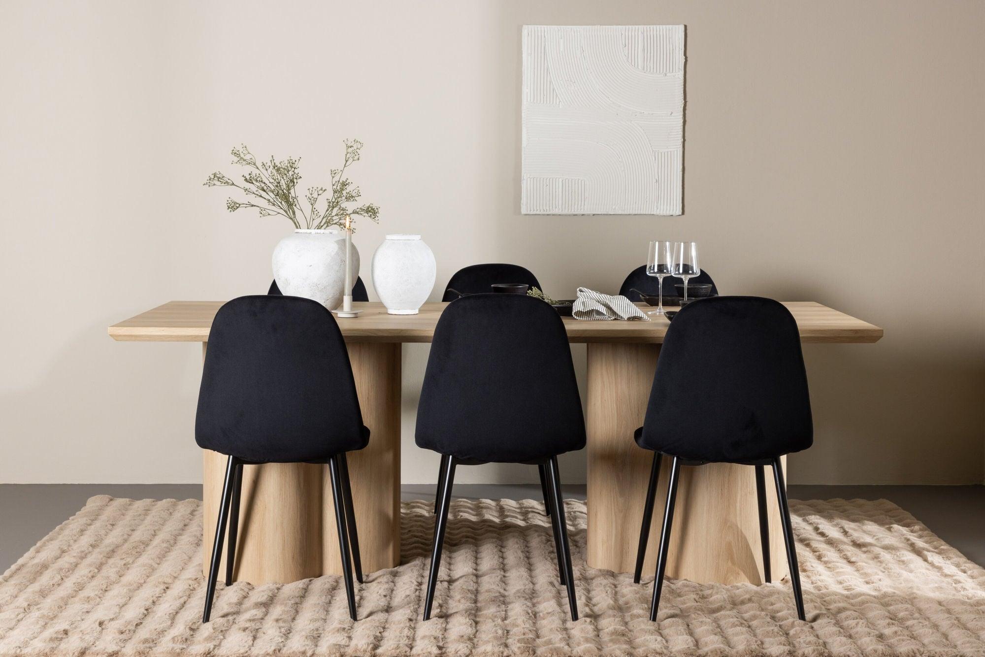 Essgruppe Esstisch Olivia 210*100cm mit Stühlen Polar aus Samt - Mokka/Schwarz-Essgruppen Rechteckig-Venture Home-le canapé