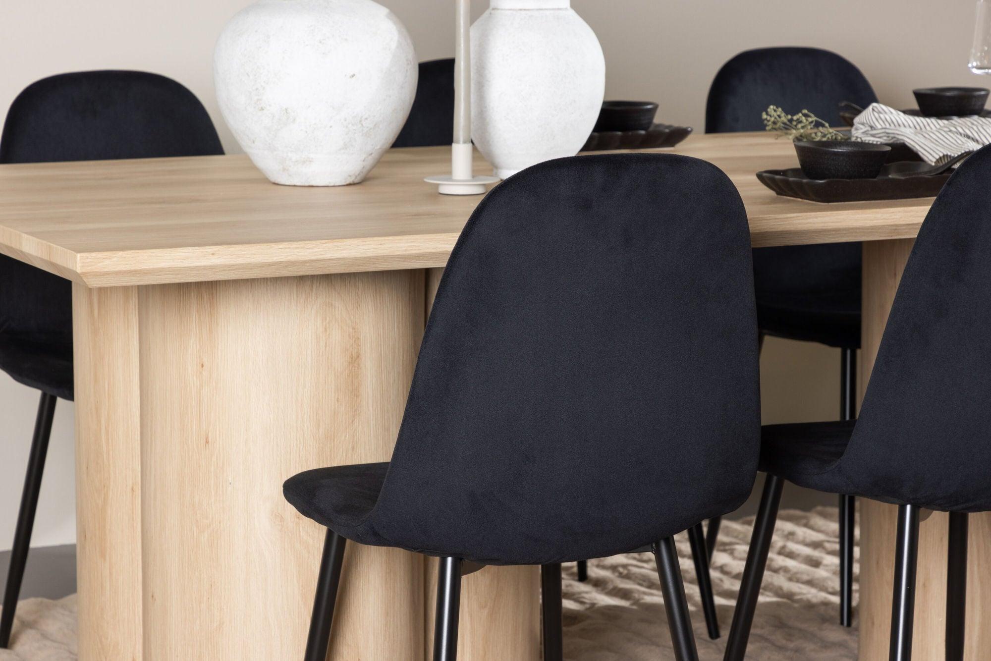 Essgruppe Esstisch Olivia 210*100cm mit Stühlen Polar aus Samt - Mokka/Schwarz-Essgruppen Rechteckig-Venture Home-le canapé
