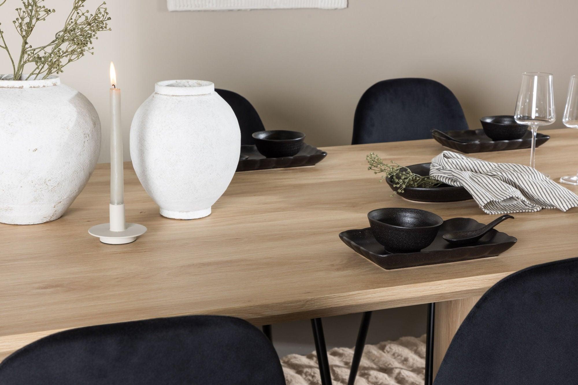 Essgruppe Esstisch Olivia 210*100cm mit Stühlen Polar aus Samt - Mokka/Schwarz-Essgruppen Rechteckig-Venture Home-le canapé