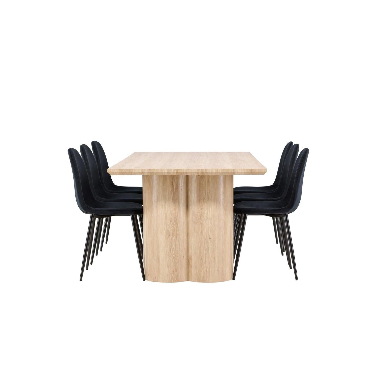 Essgruppe Esstisch Olivia 210*100cm mit Stühlen Polar aus Samt - Mokka/Schwarz-Essgruppen Rechteckig-Venture Home-le canapé