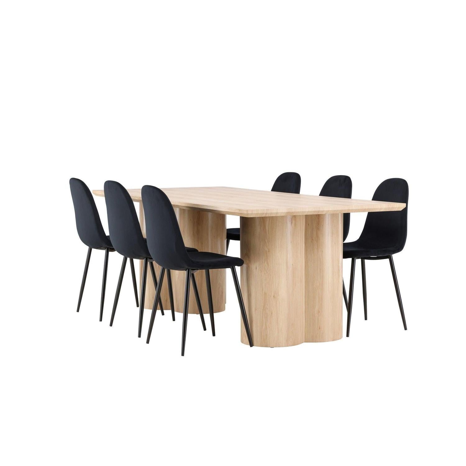 Essgruppe Esstisch Olivia 210*100cm mit Stühlen Polar aus Samt - Mokka/Schwarz-Essgruppen Rechteckig-Venture Home-le canapé