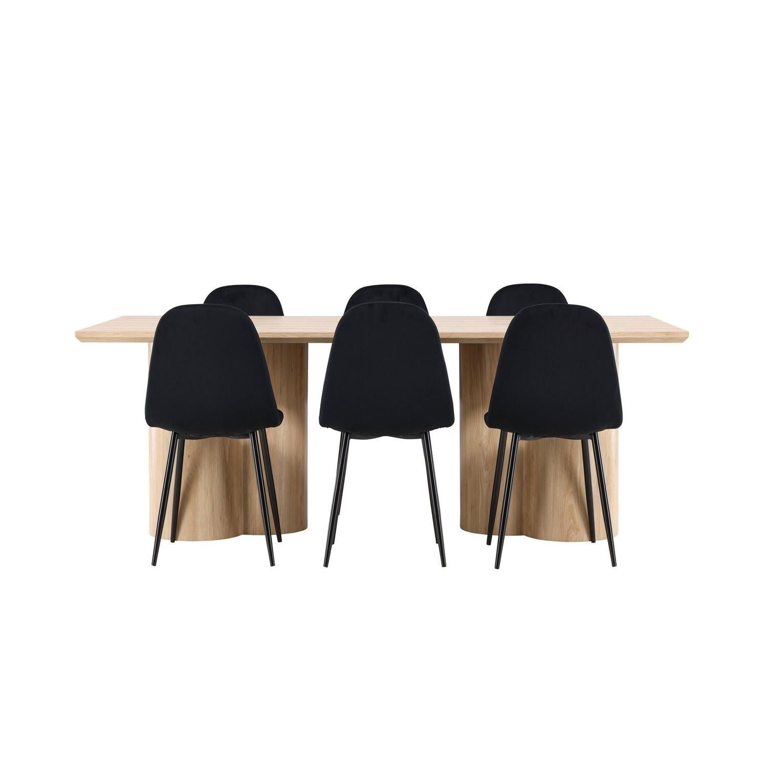 Essgruppe Esstisch Olivia 210*100cm mit Stühlen Polar aus Samt - Mokka/Schwarz-Essgruppen Rechteckig-Venture Home-le canapé