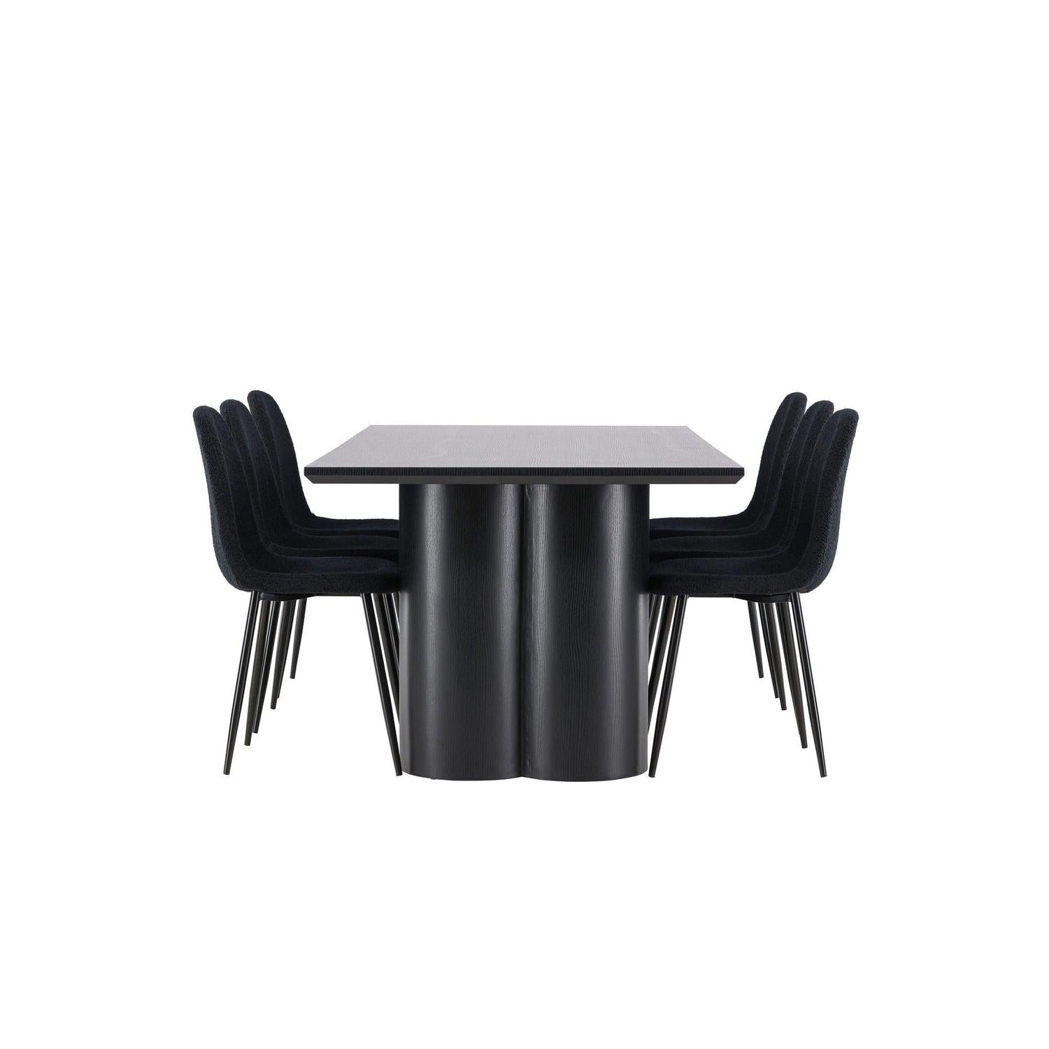 Essgruppe Esstisch Olivia 210*100cm mit Stühlen Polar aus Teddy-Bouclé-Essgruppe Rechteckig-Venture Home-le canapé