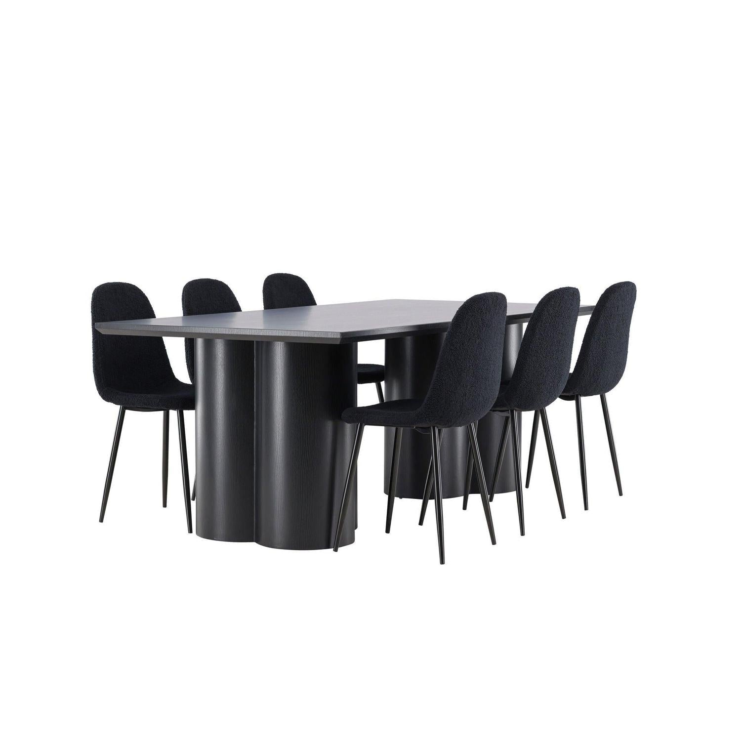 Essgruppe Esstisch Olivia 210*100cm mit Stühlen Polar aus Teddy-Bouclé-Essgruppe Rechteckig-Venture Home-le canapé