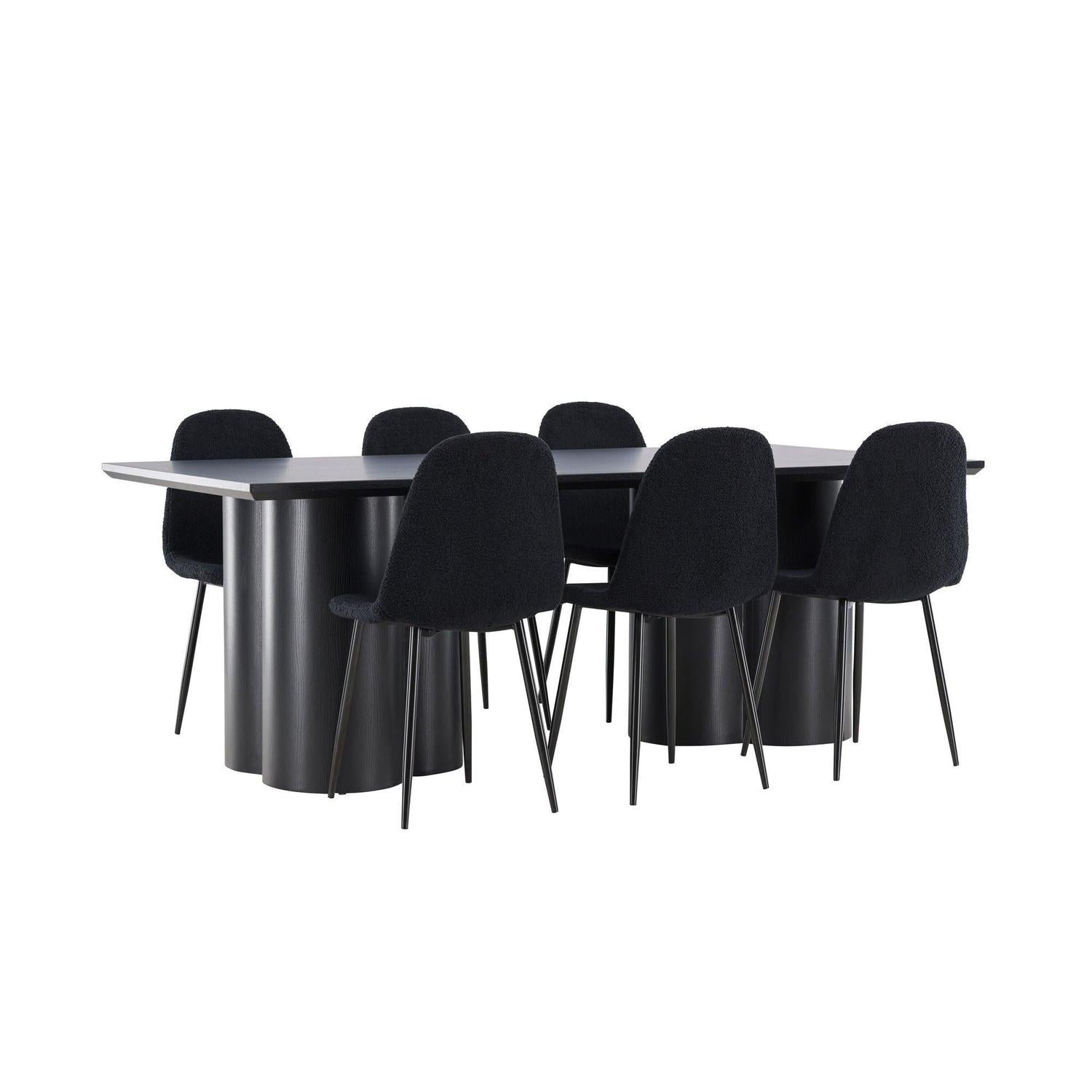 Essgruppe Esstisch Olivia 210*100cm mit Stühlen Polar aus Teddy-Bouclé-Essgruppe Rechteckig-Venture Home-le canapé