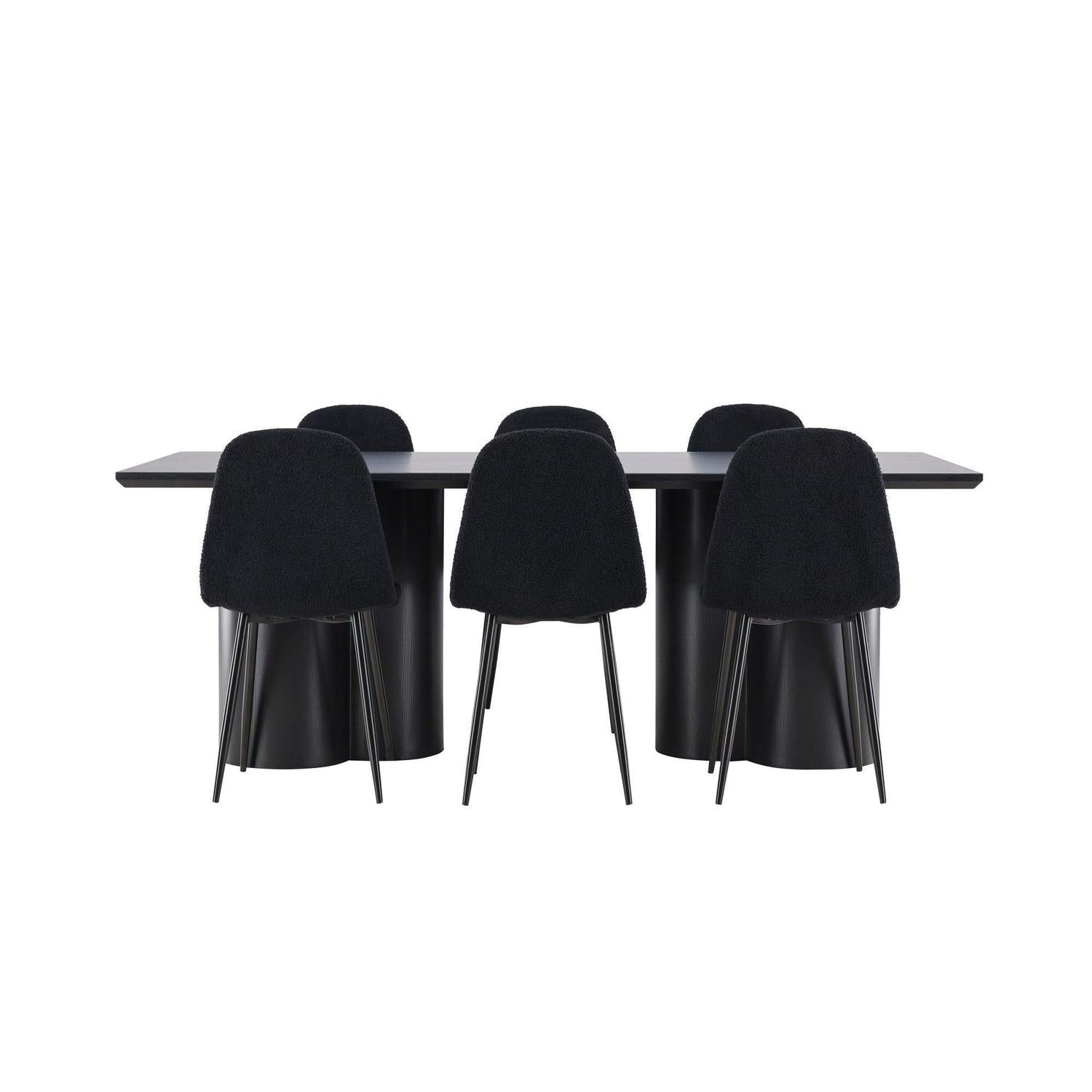 Essgruppe Esstisch Olivia 210*100cm mit Stühlen Polar aus Teddy-Bouclé-Essgruppe Rechteckig-Venture Home-le canapé