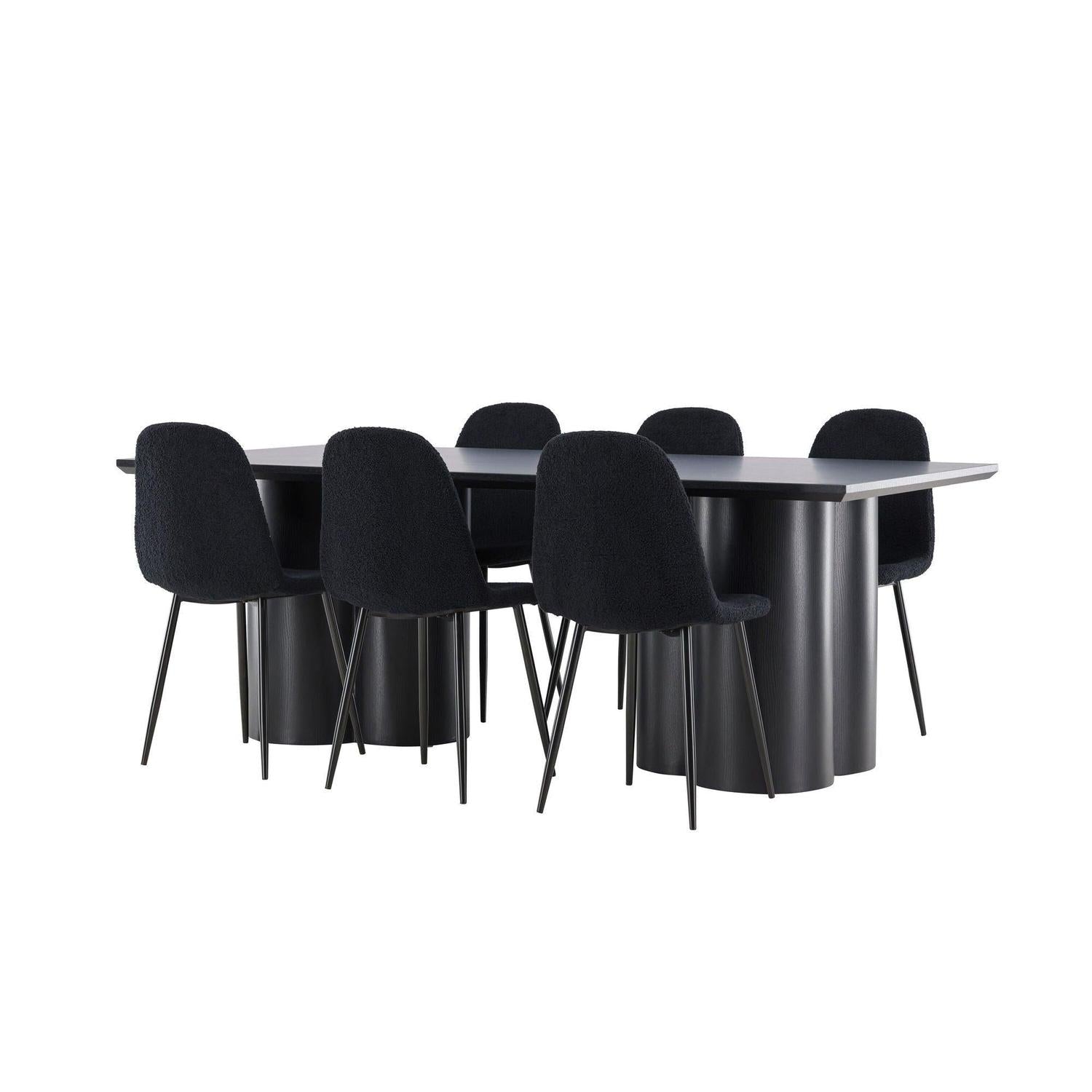 Essgruppe Esstisch Olivia 210*100cm mit Stühlen Polar aus Teddy-Bouclé-Essgruppe Rechteckig-Venture Home-le canapé