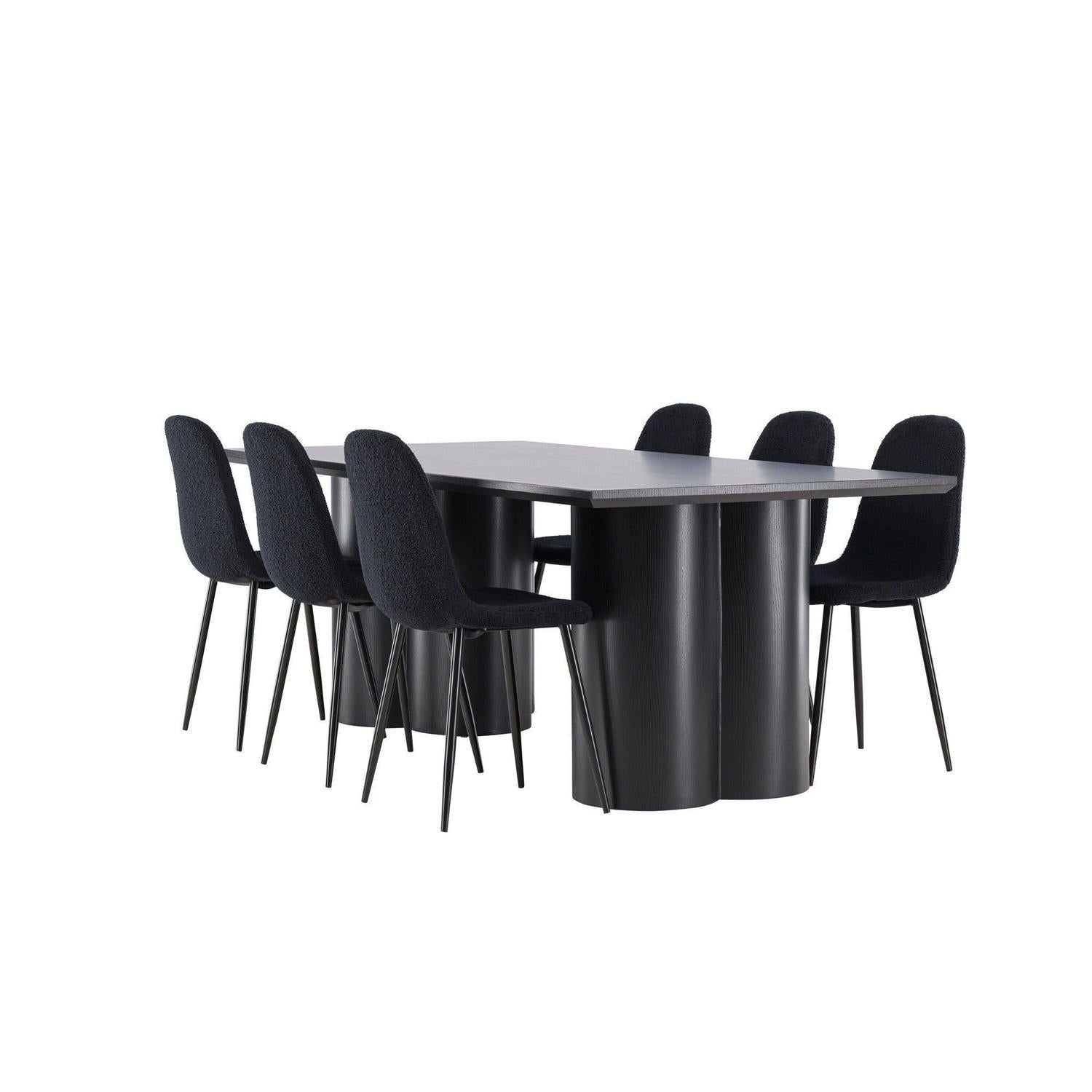 Essgruppe Esstisch Olivia 210*100cm mit Stühlen Polar aus Teddy-Bouclé-Essgruppe Rechteckig-Venture Home-le canapé